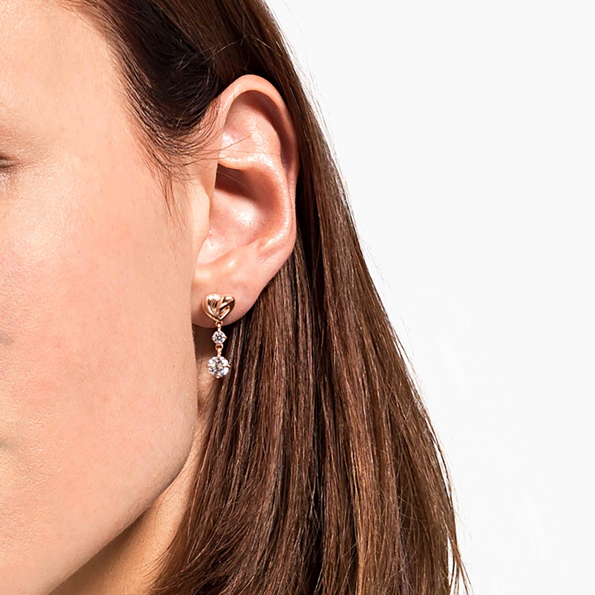 LIFELONG HEART DROP EARRINGS HEART WHITE ROSE GOLD TONE PLATED