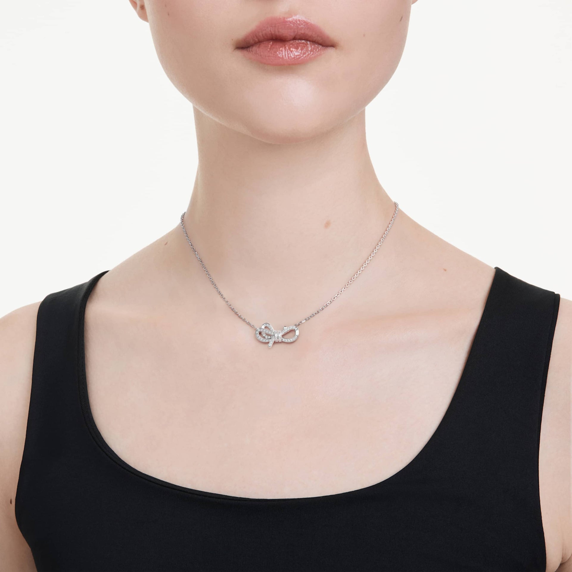 LIFELONG PENDANT PAVE BOW WHITE RHODIUM PLATED