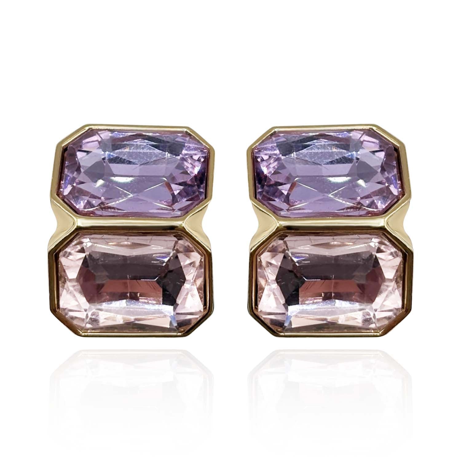 Light Amethyst And Light Rose Double Stone Clip Earrings