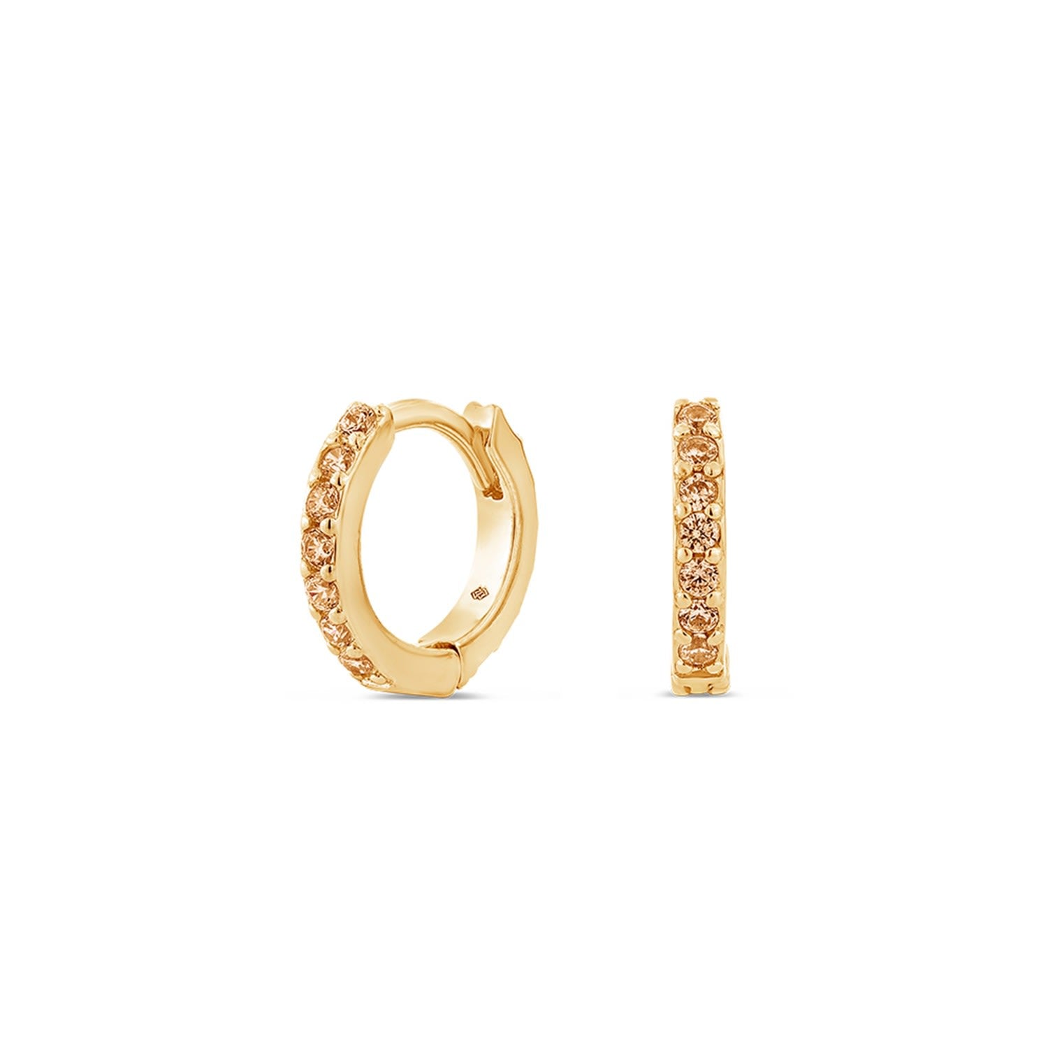Light Huggie Earrings With Man Made Cz Diamond Stimulant In Sterling Silver & 18K Gold Vermeil