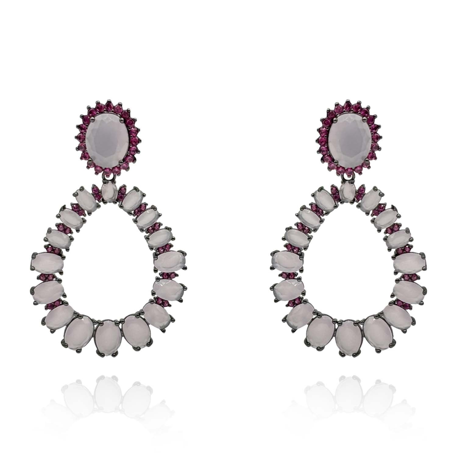 Light Rose And Pink Ruby Drop Set In Black Rhodium