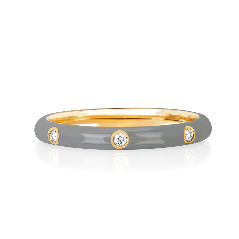 Gold Diamond Light Grey Enamel Stacked Ring