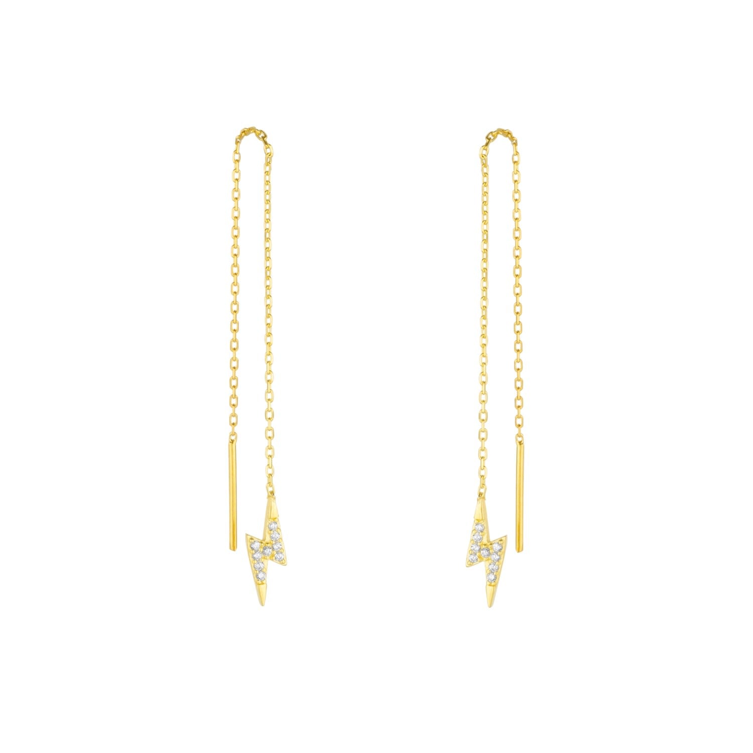 Lightning Bolt Sterling Silver Chain Drop Earring - Gold