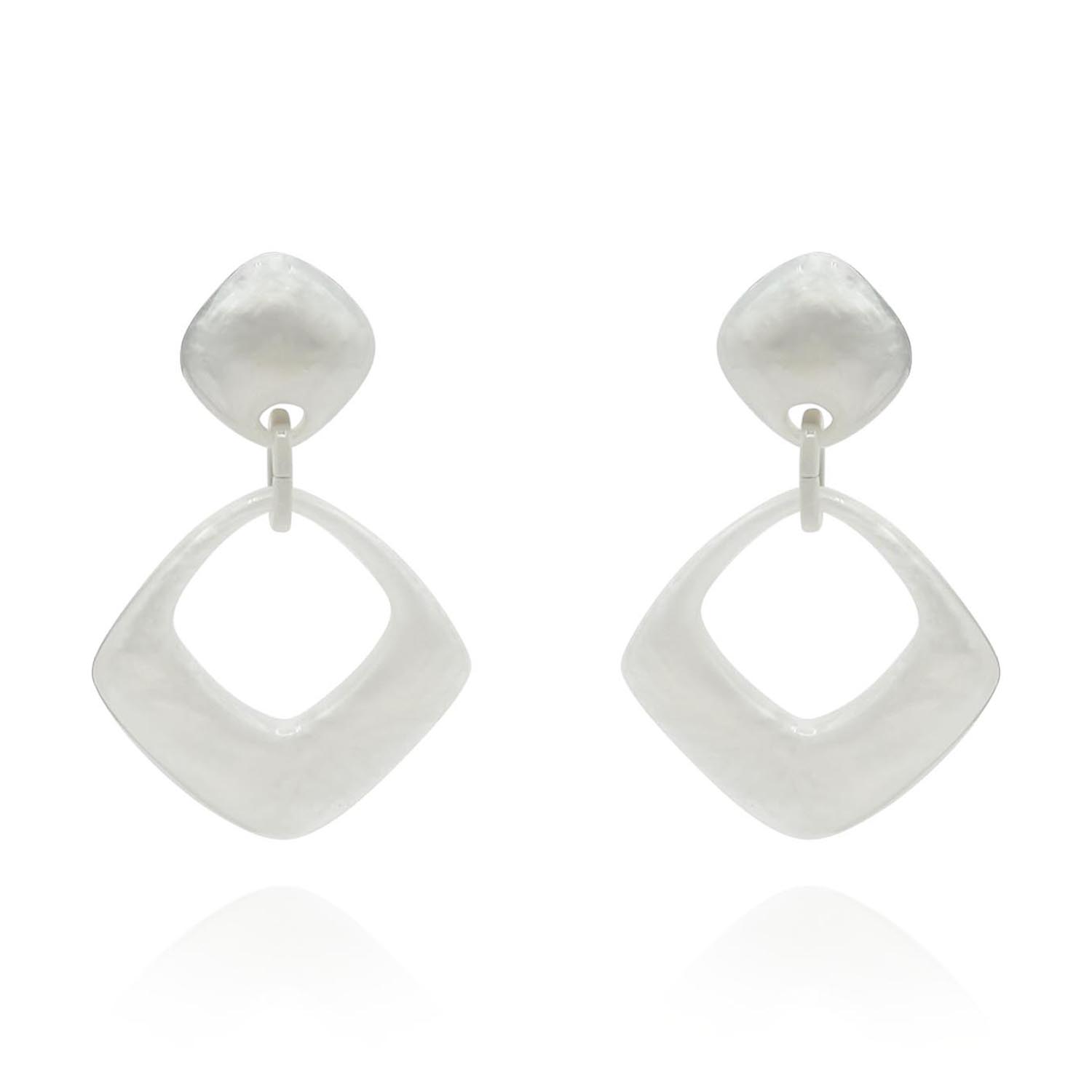 Lightweight Large White Square Drop Clip-On Resin Earrings