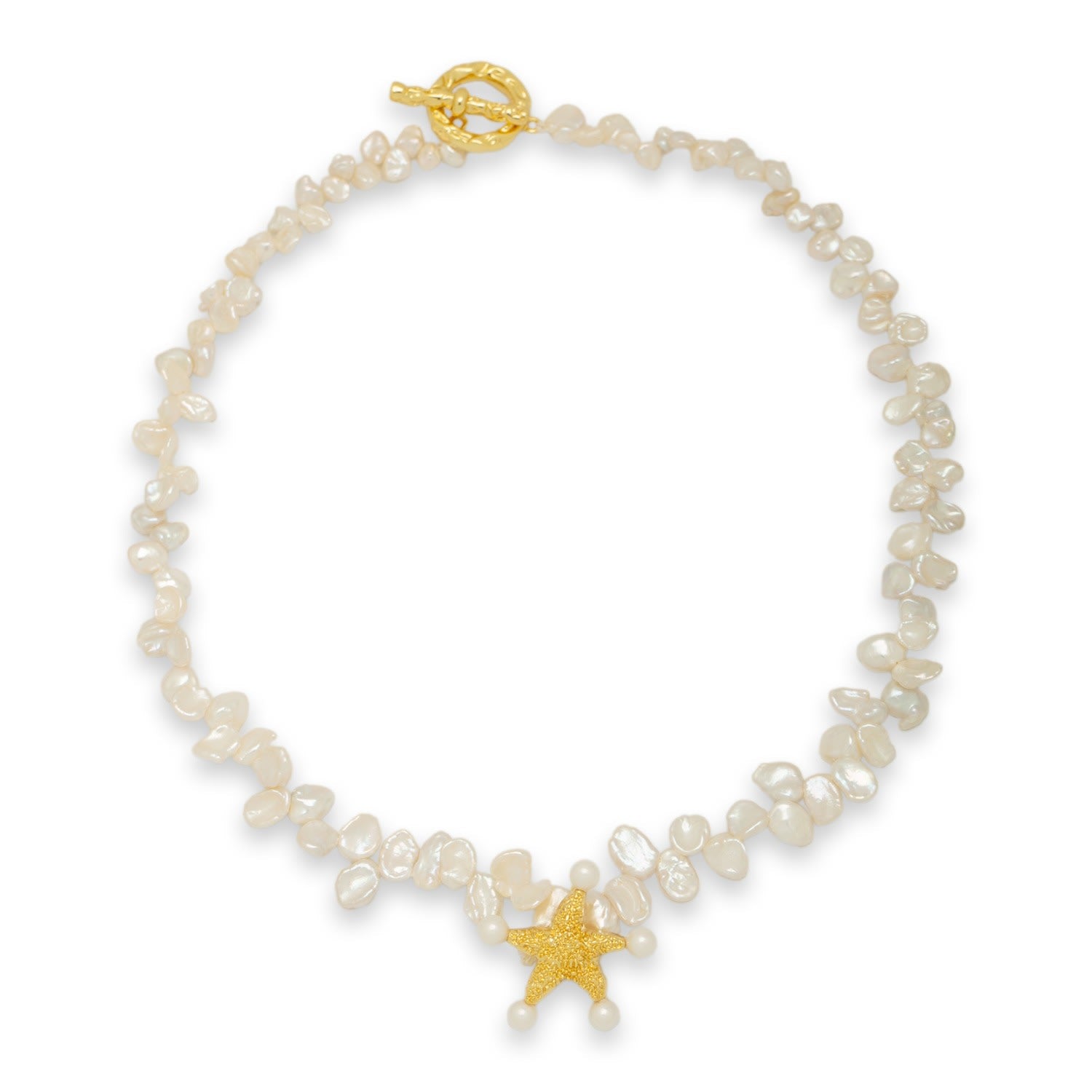 Lila Starfish Charm Petal Pearl Choker Necklace