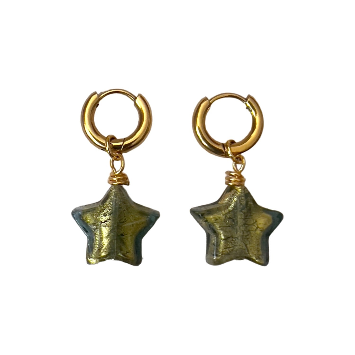 Lille Glass Star Earrings - Olive Green