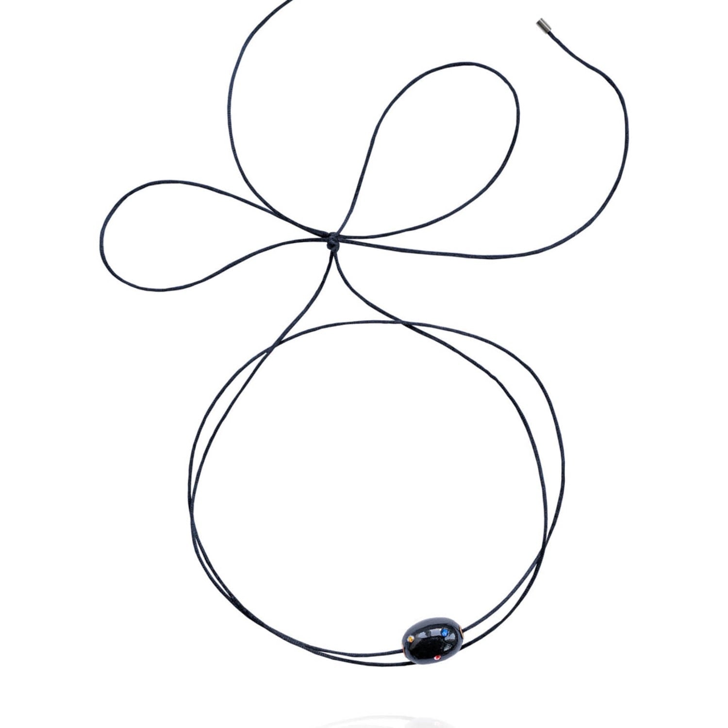 Lily Tie Necklace In Jet Raven