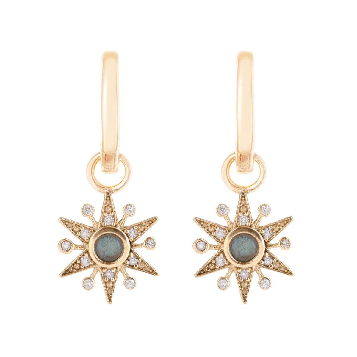 Limited Edition Diamond & Labradorite Star Hoop Earrings 9K Gold