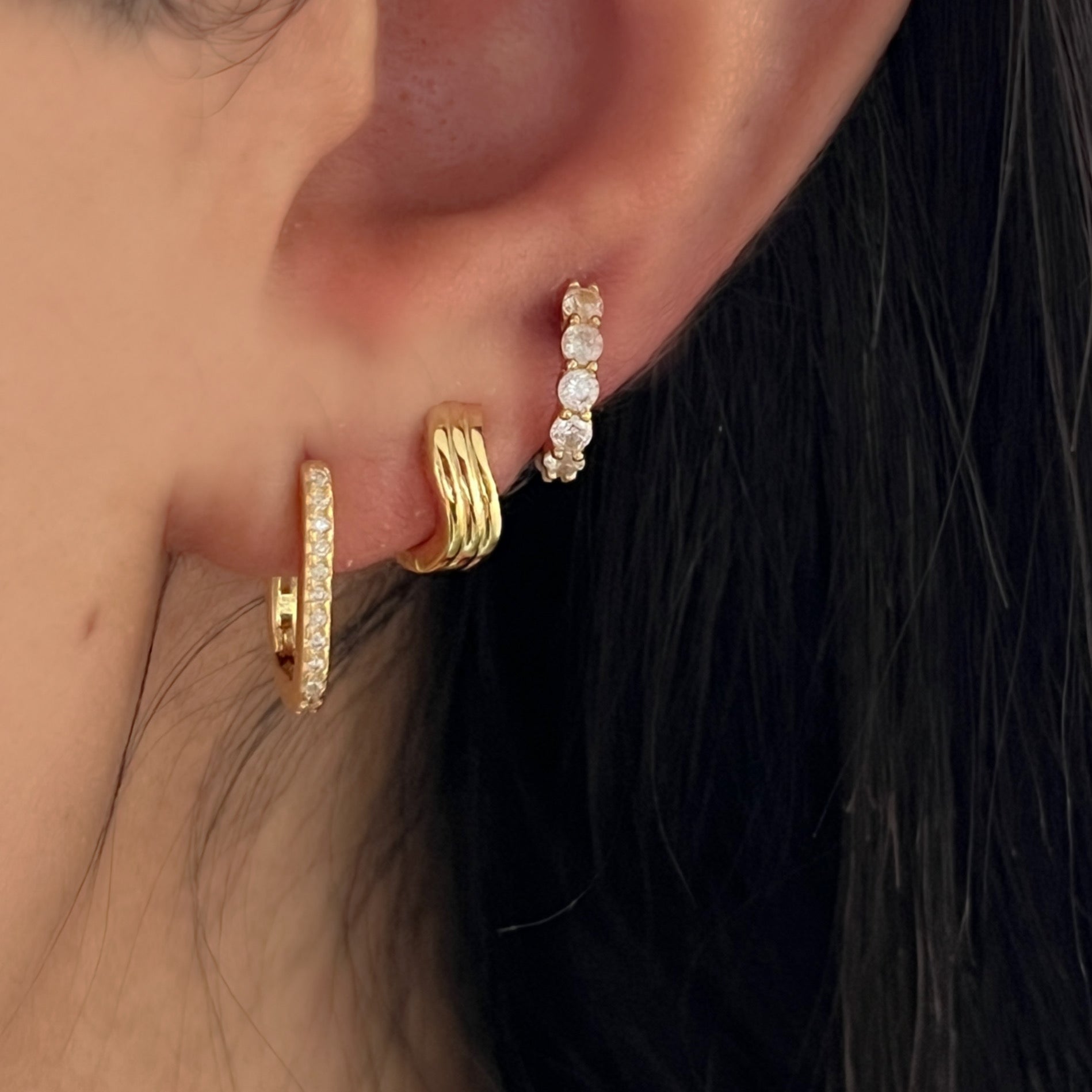 Zirconia Small Huggie Hoop Gold Vermeil Earrings