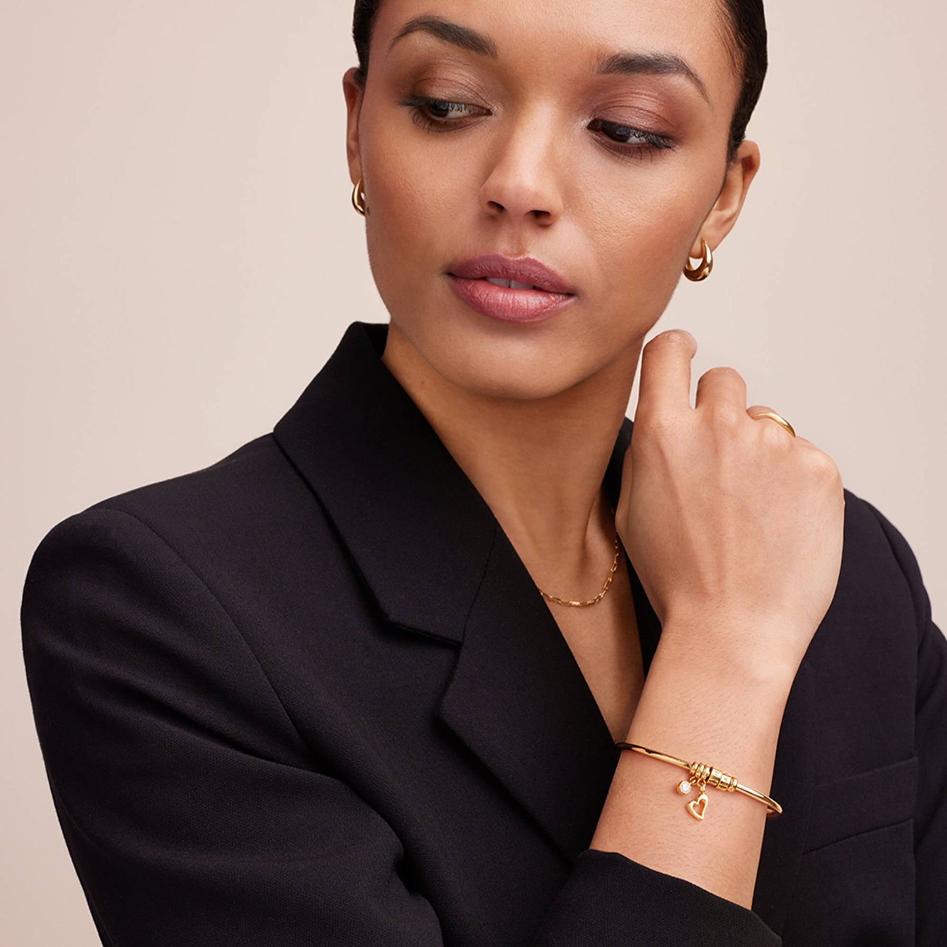 Linda Open Bangle Bracelet with Beads in Gold Plating - Gift for Her