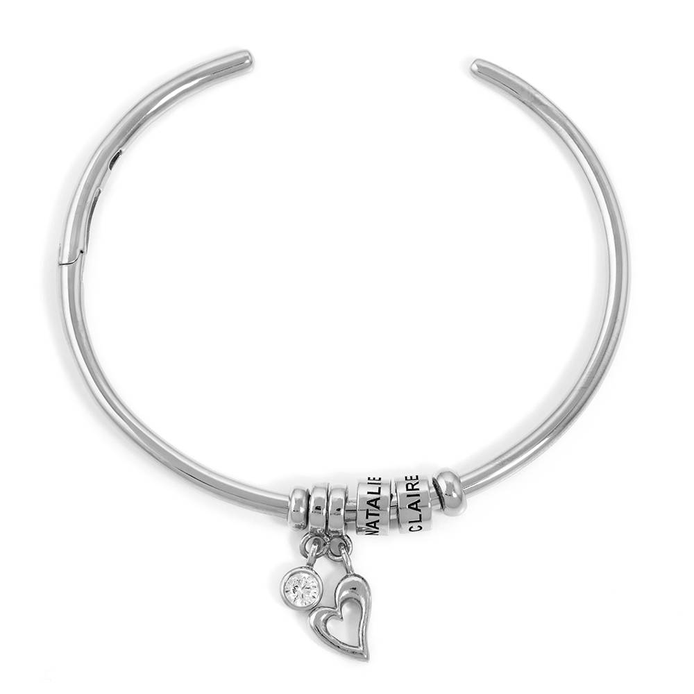 Name Bangle Bracelet - Linda Open Bangle Bracelet with Beads in Silver - Engraved Bangle for Her - Best Gift for Mom