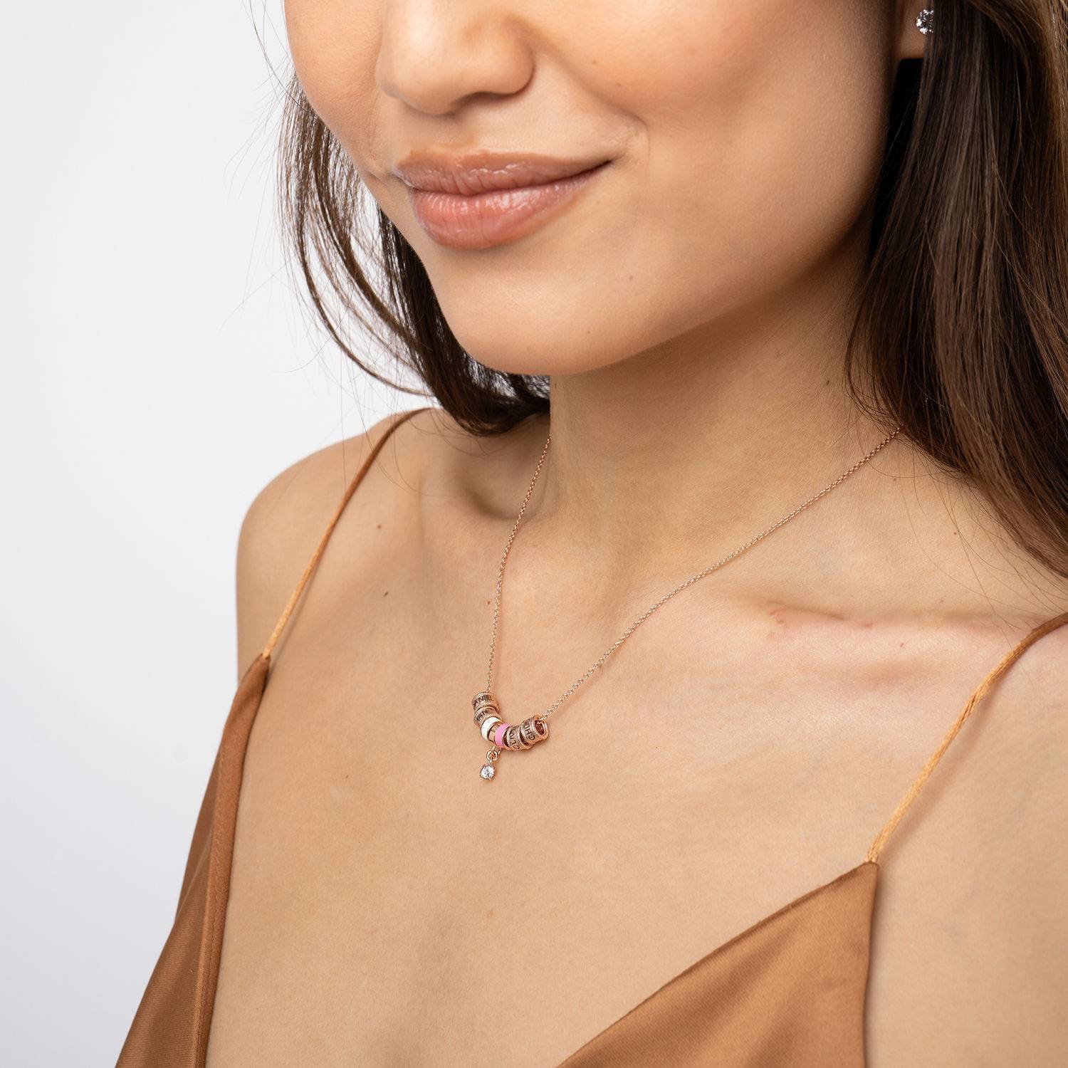 Linda Charm Necklace With Diamond in 18K Rose Gold Plating