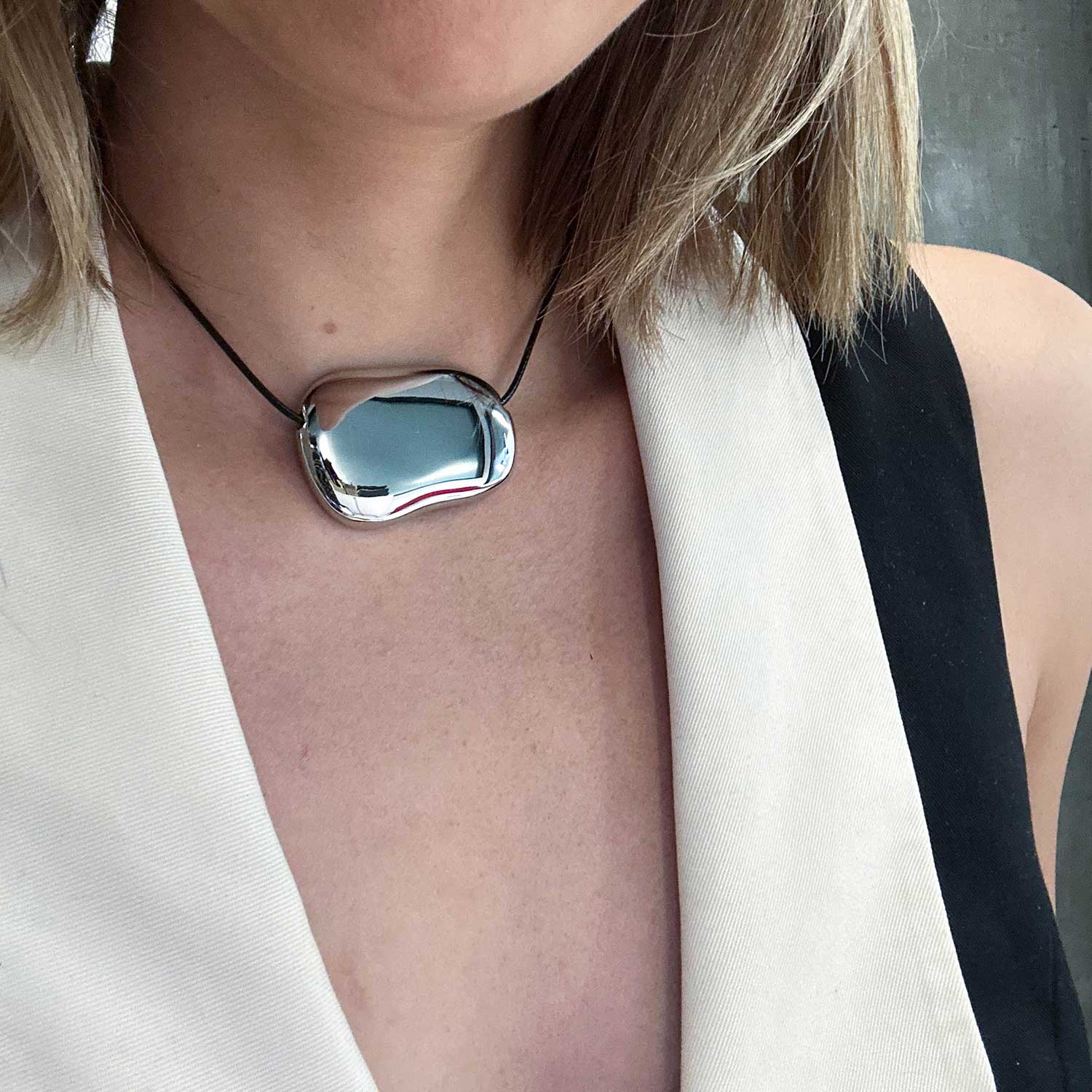 Linda Cord Vegan Leather Necklace Silver