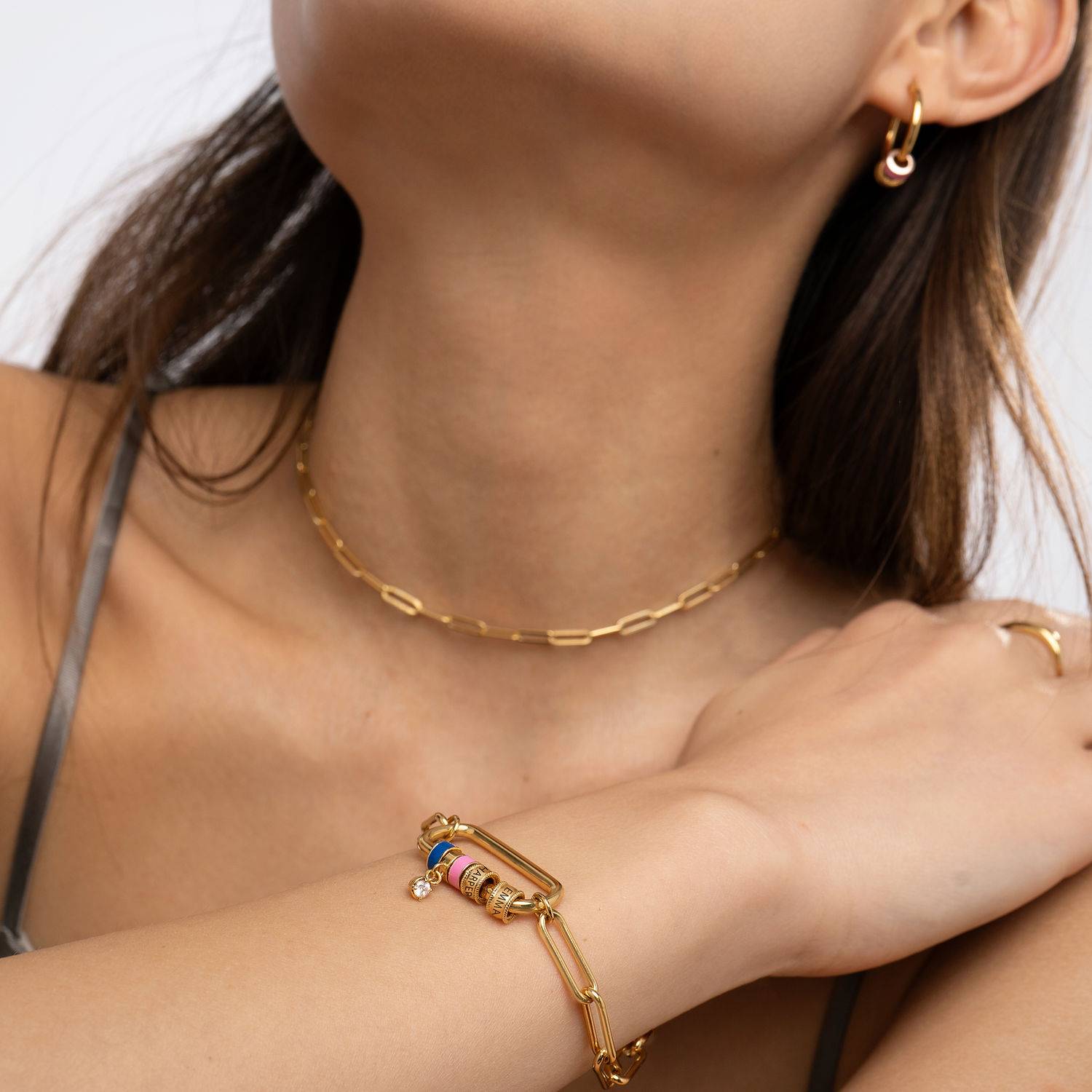 Linda Oval Clasp Bracelet With 0.25CT Diamond in 18K Gold Plating