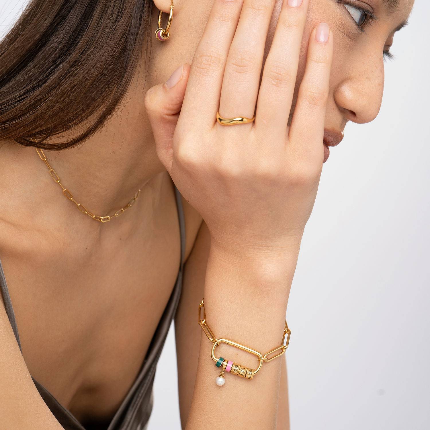 Linda Carabiner Bracelet with Pearl in 18K Gold Vermeil