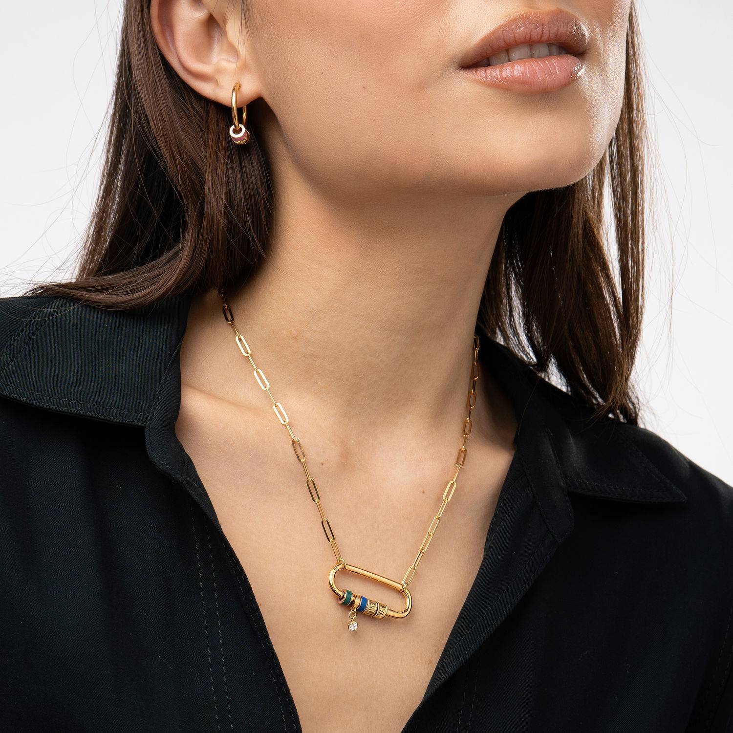 Linda Oval Clasp Necklace With 0.25CT Diamond in 18K Gold Plating