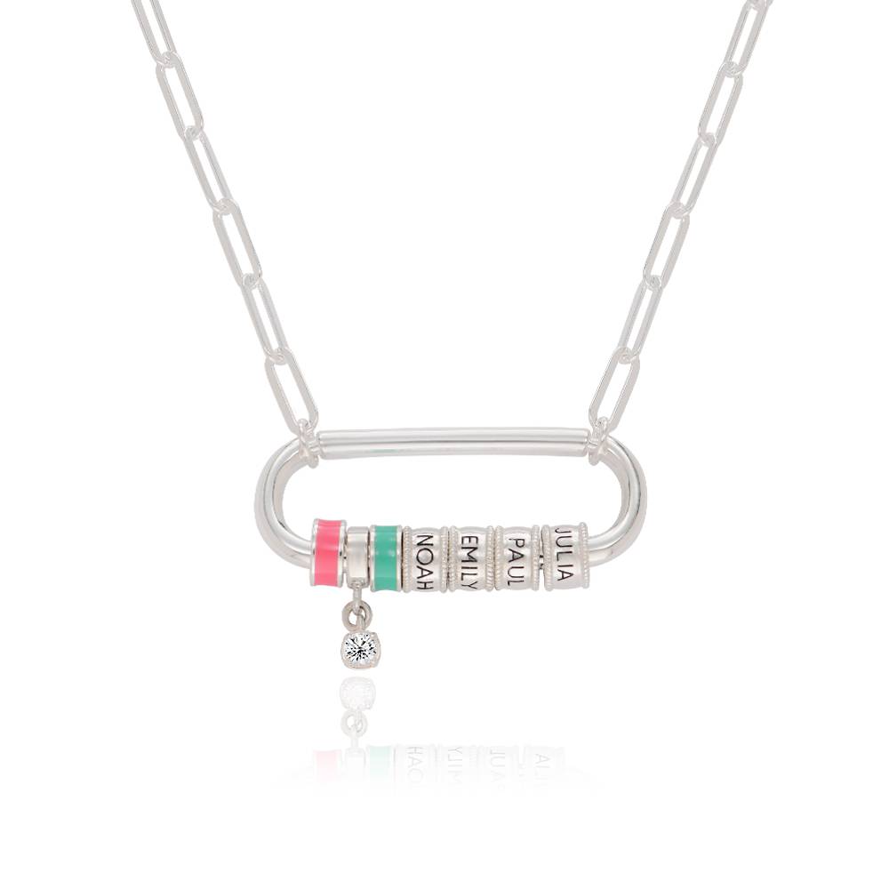 Linda Oval Clasp Necklace With Diamond in Sterling Silver