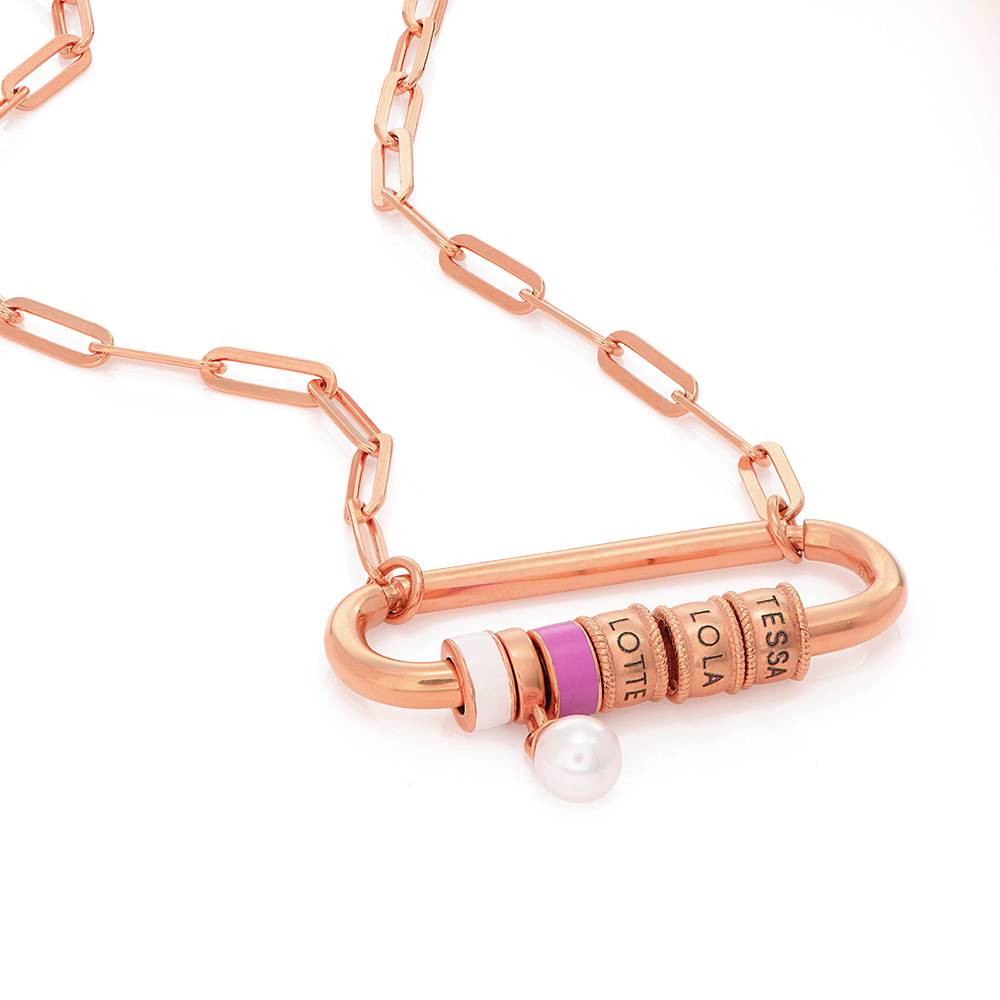 Linda Carabiner Necklace with Pearl in 18K Rose Gold Plating