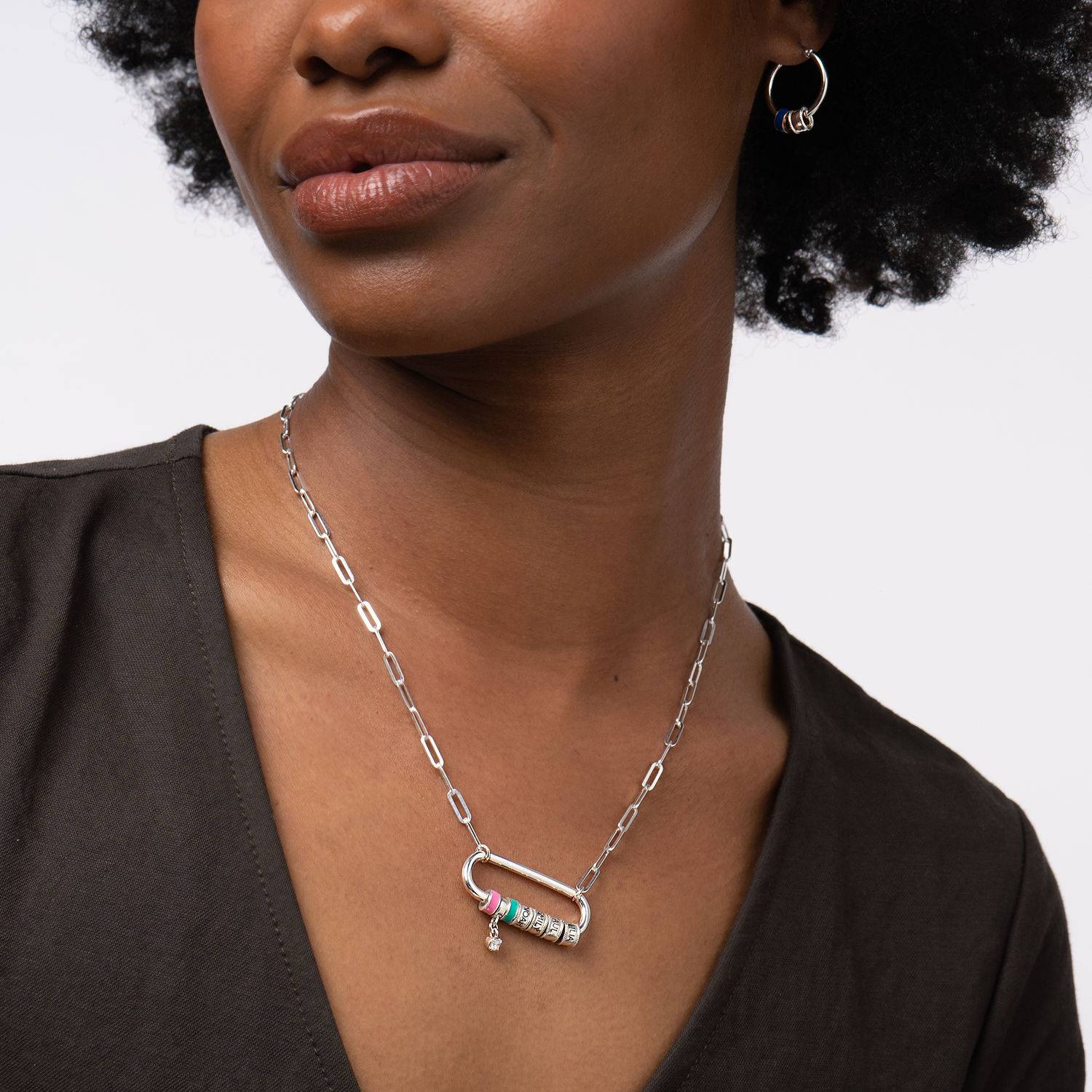 Linda Carabiner Necklace with Pearl in Sterling Silver