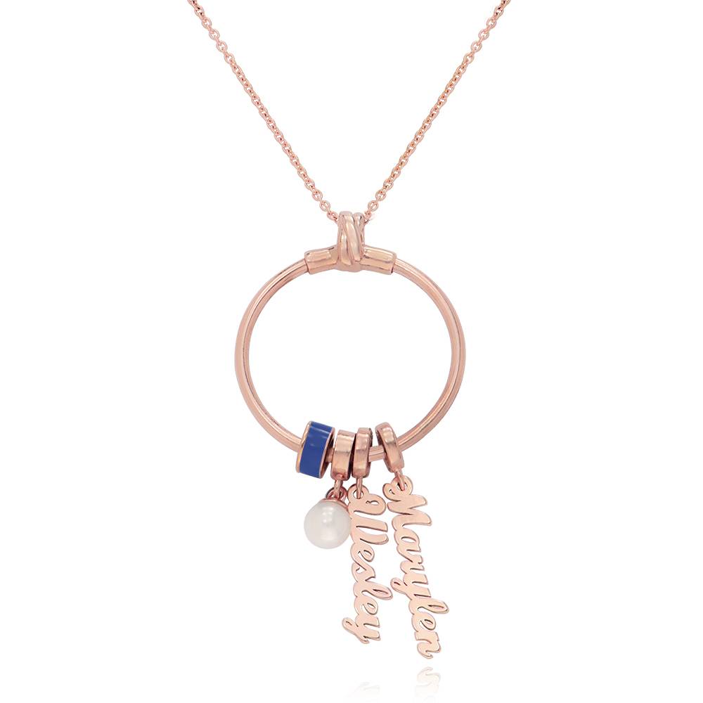 Linda Vertical Name Necklace with Pearl in 18K Rose Gold Plating