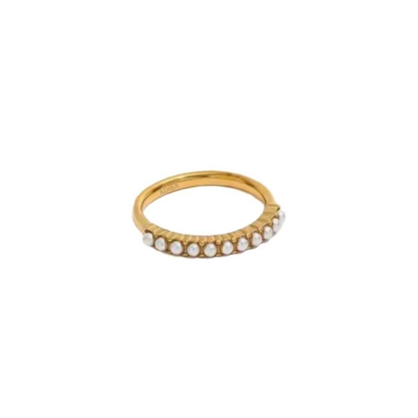 Line Of Pearls Gold Plated Stainless Steel Ring
