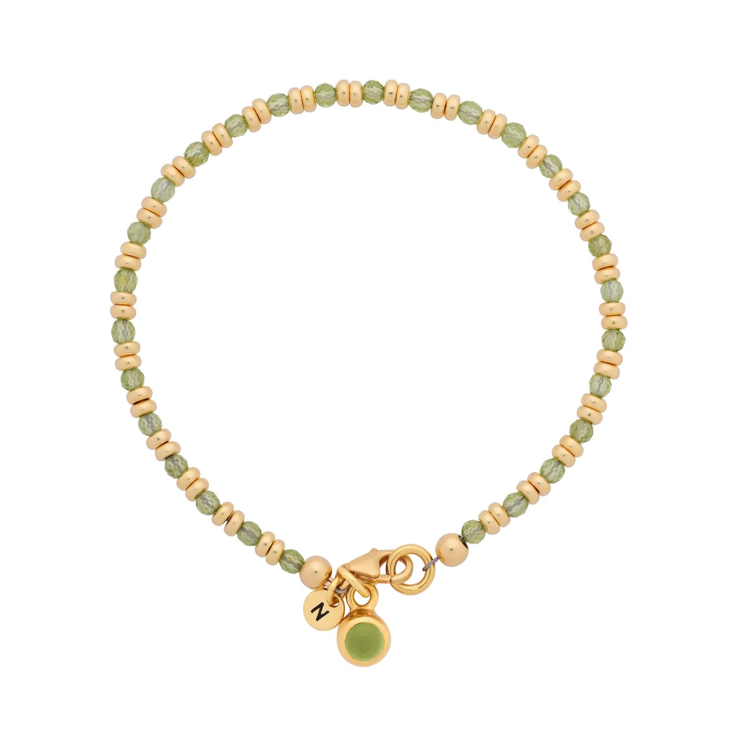 Linear August Birthstone Bracelet Peridot Gold Plated Sterling Silver