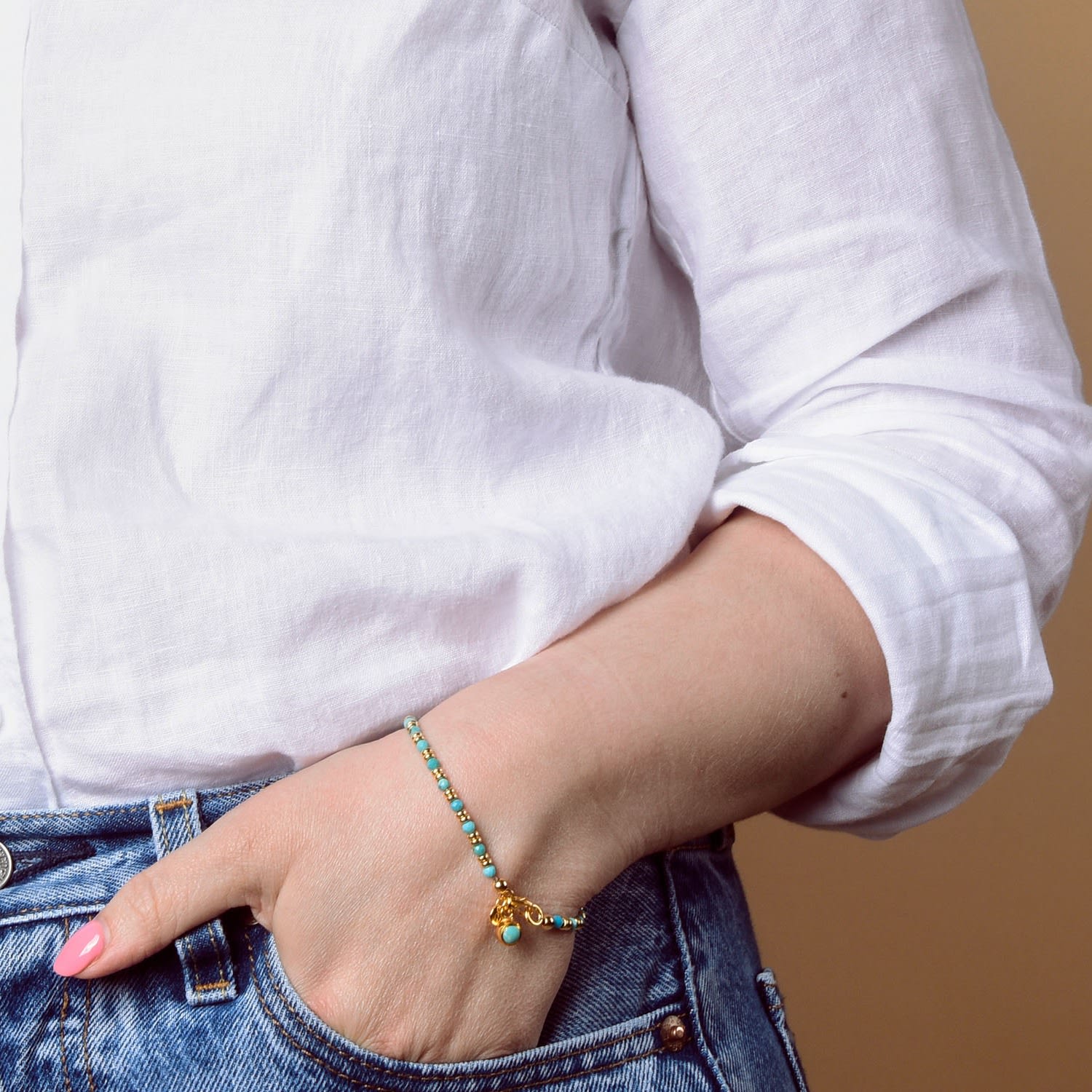 Linear December Birthstone Bracelet Turquoise Gold Plated Sterling Silver