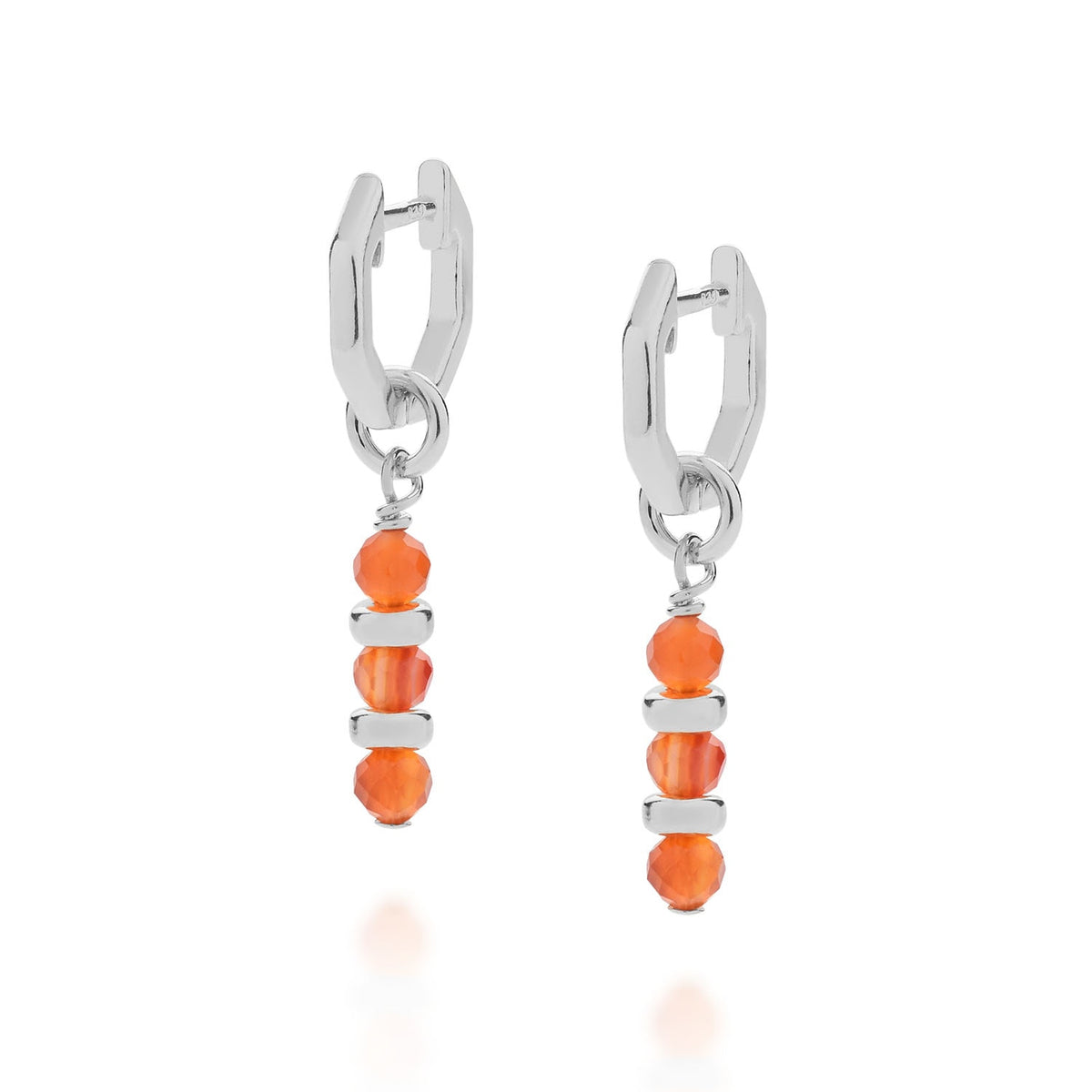 Linear Huggie Birthstone Earrings July Sterling Silver - Carnelian