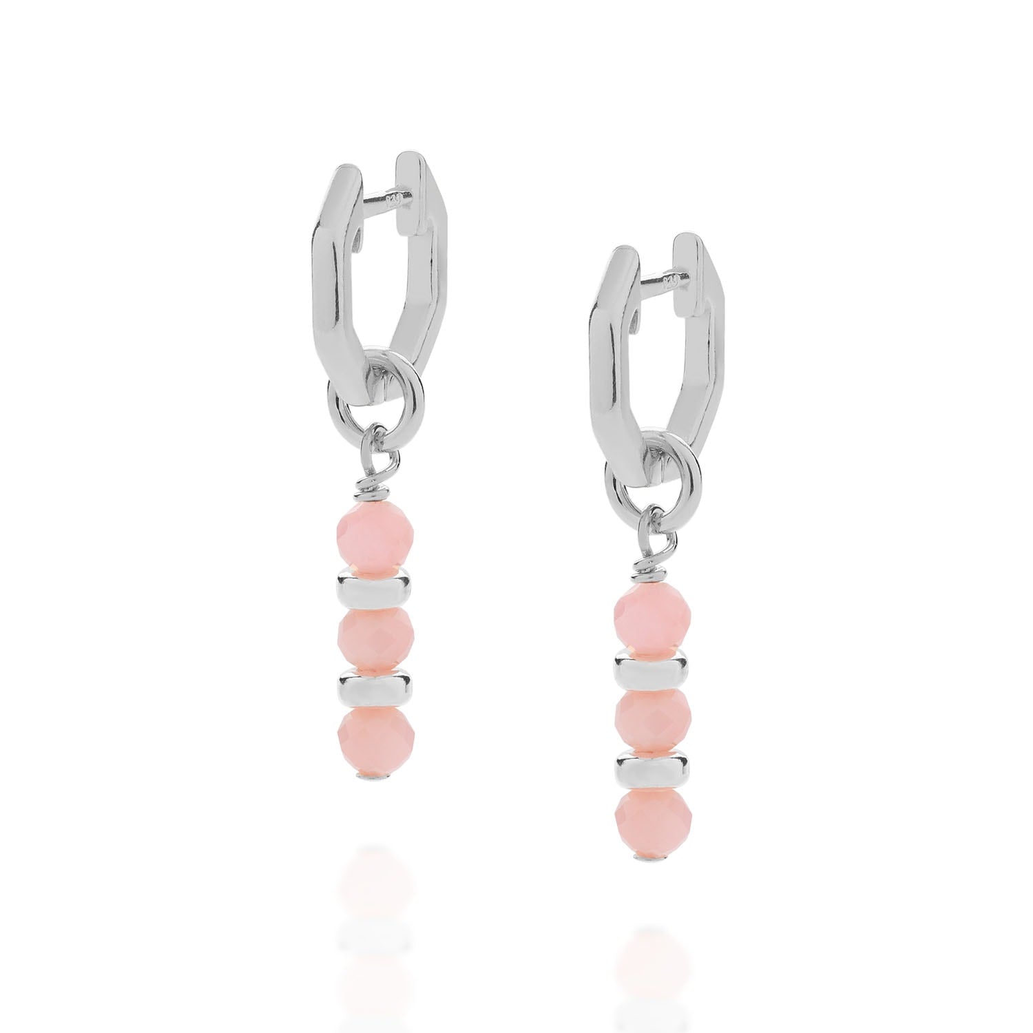 Linear Huggie Birthstone Earrings October Sterling Silver - Pink Opal