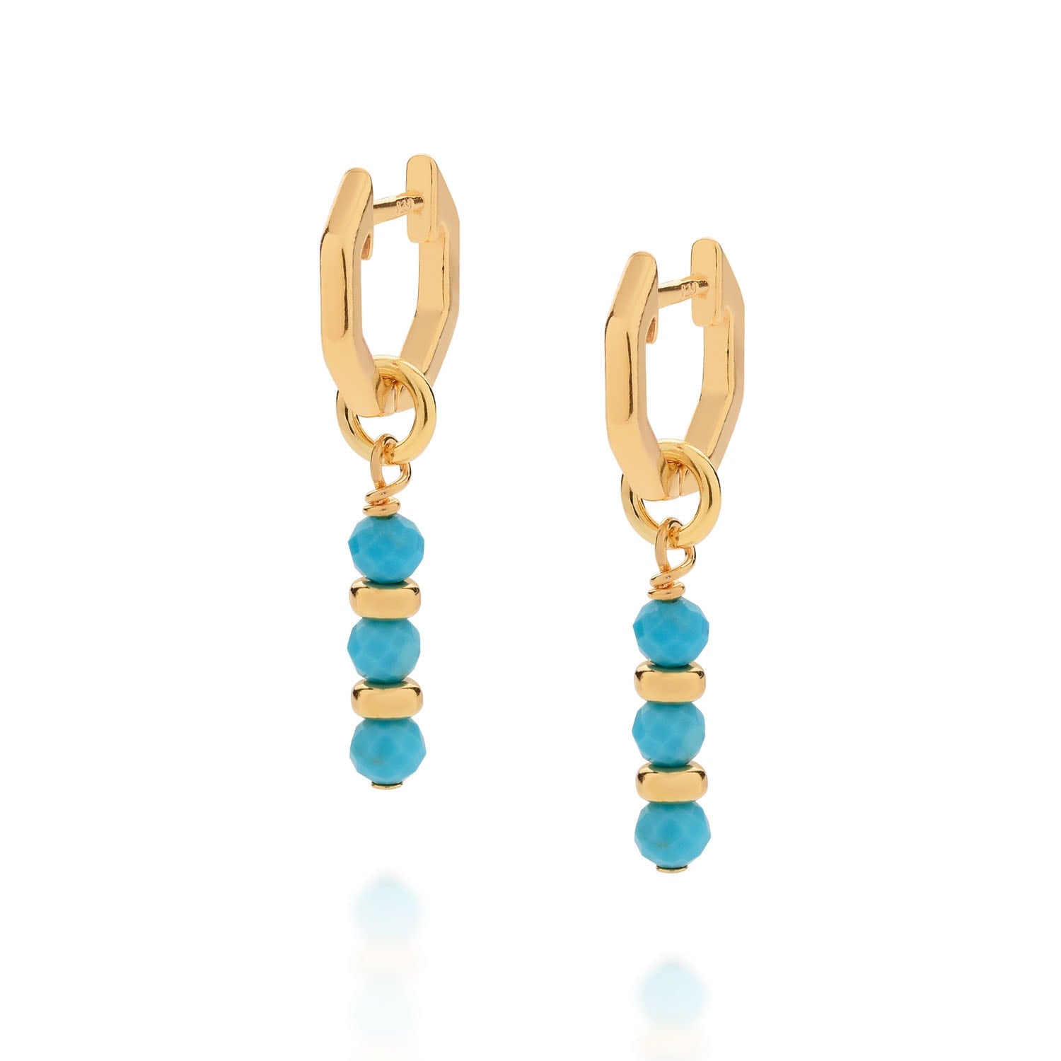 Linear Huggie December Birthstone Earrings Gold Plated Sterling Silver - Turquoise