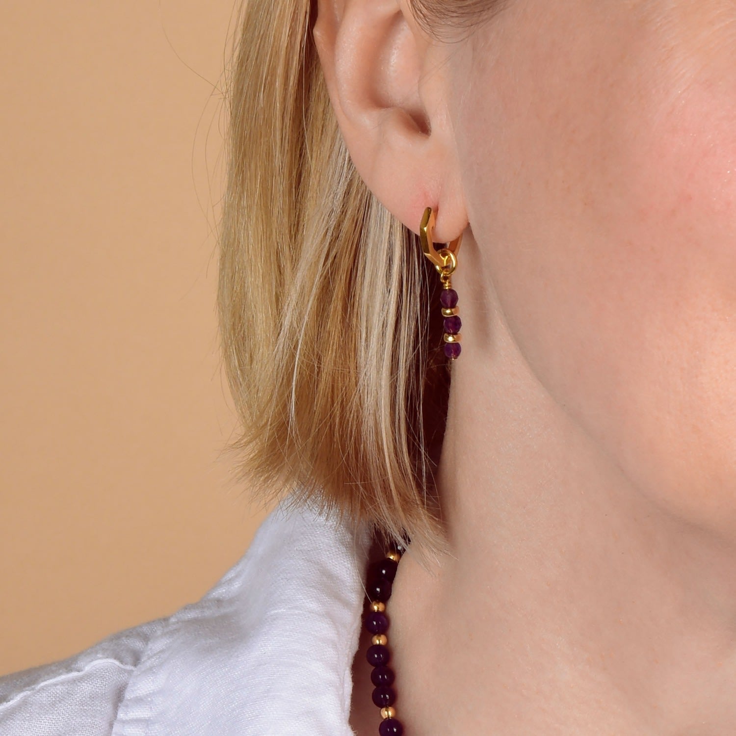 Linear Huggie December Birthstone Earrings Gold Plated Sterling Silver - Turquoise