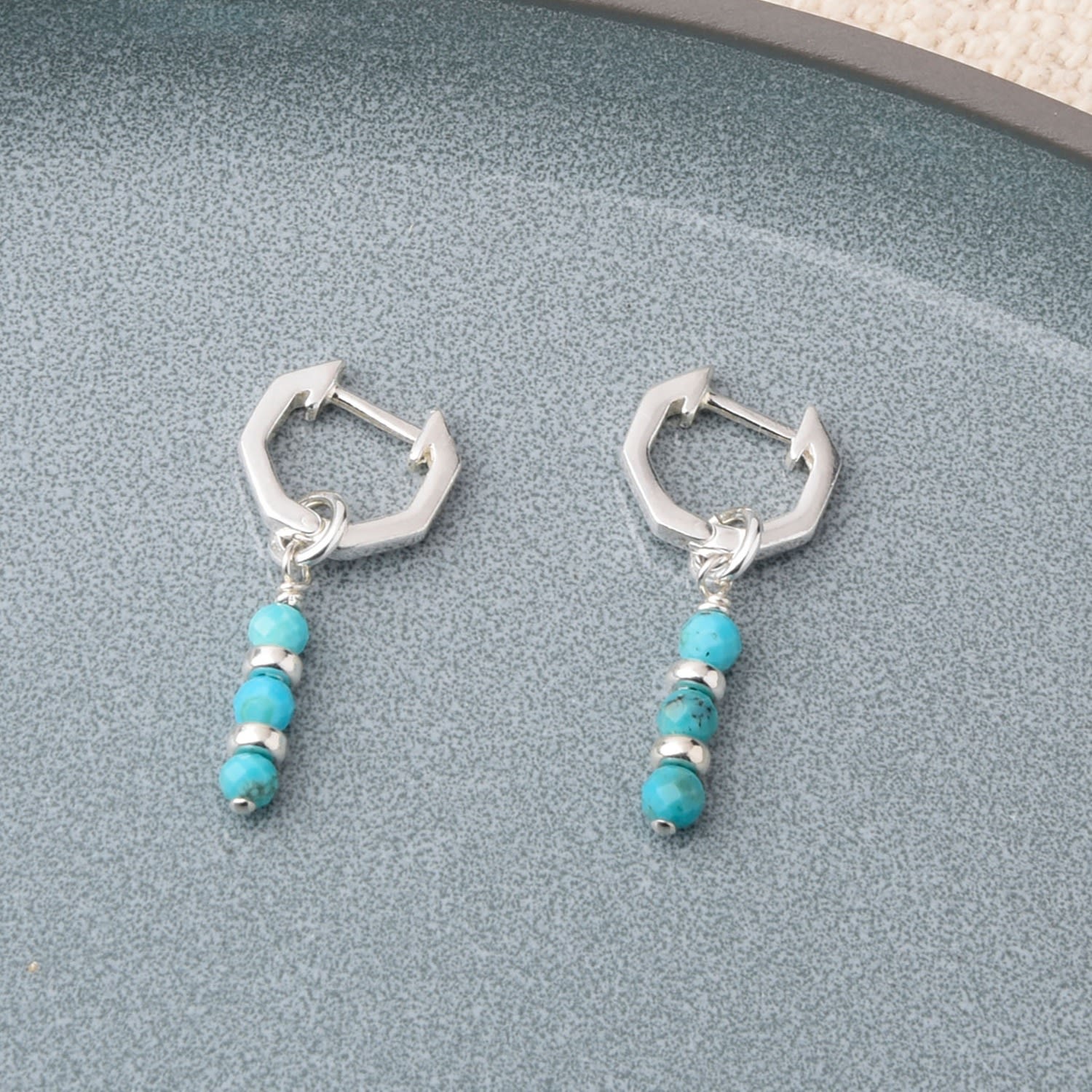 Linear Huggie December Birthstone Earrings Sterling Silver - Turquoise