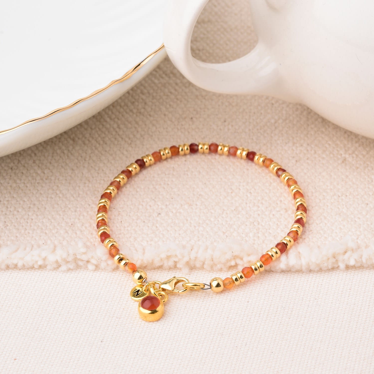 Linear July Birthstone Bracelet Carnelian Gold Plated Sterling Silver