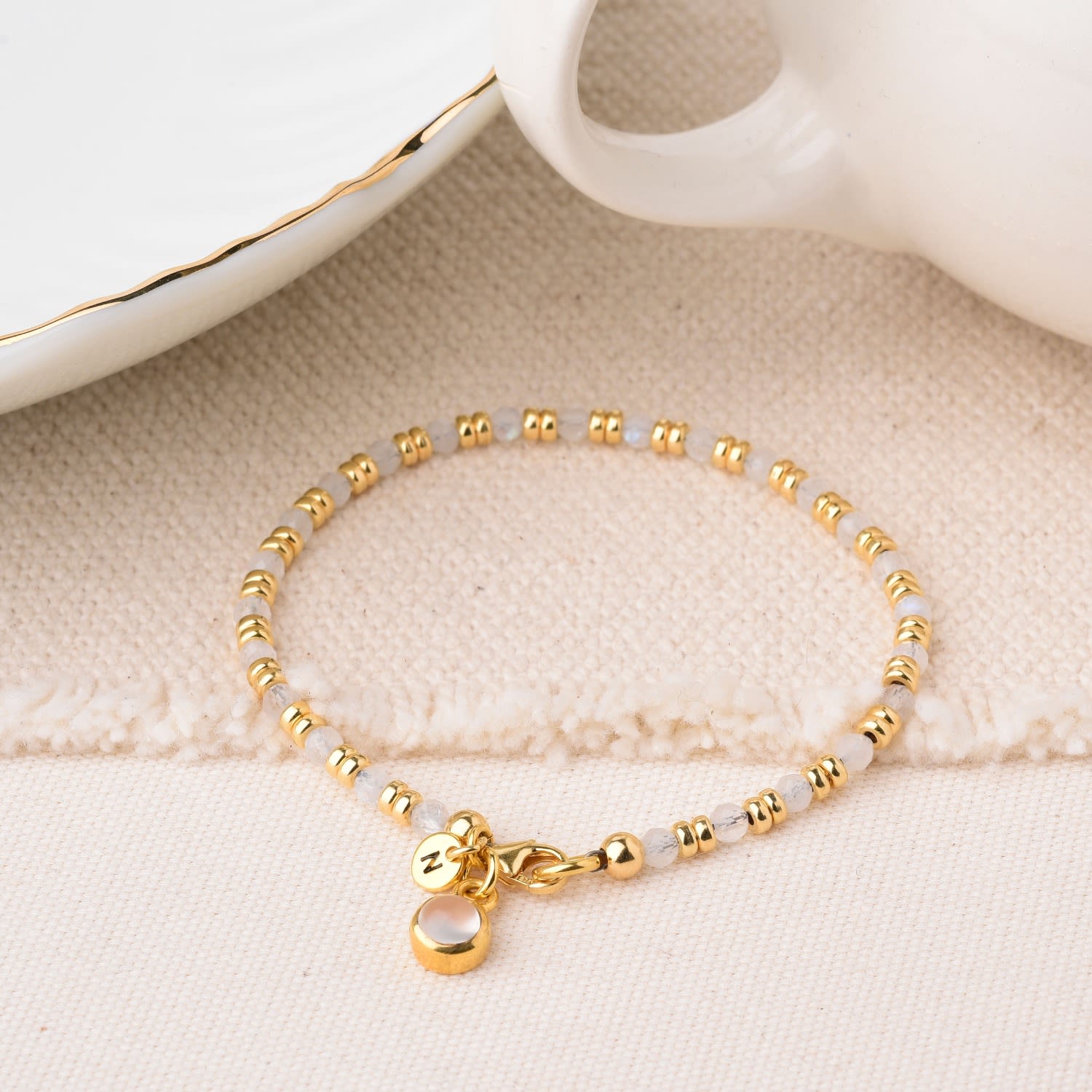 Linear June Birthstone Bracelet Moonstone Gold Plated Sterling Silver