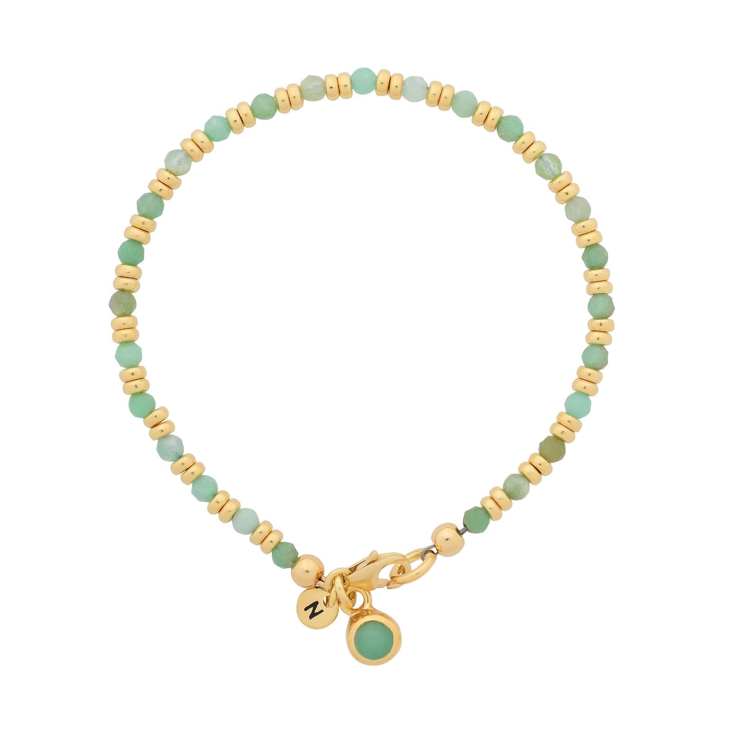 Linear May Birthstone Bracelet Chrysoprase Gold Plated Sterling Silver