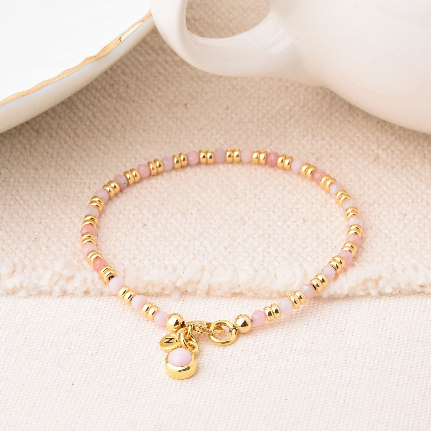 Linear October Birthstone Bracelet Pink Opal Gold Plated Sterling Silver