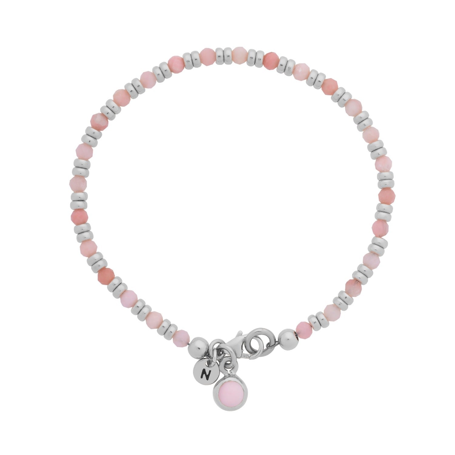 Linear October Birthstone Bracelet Pink Opal Sterling Silver