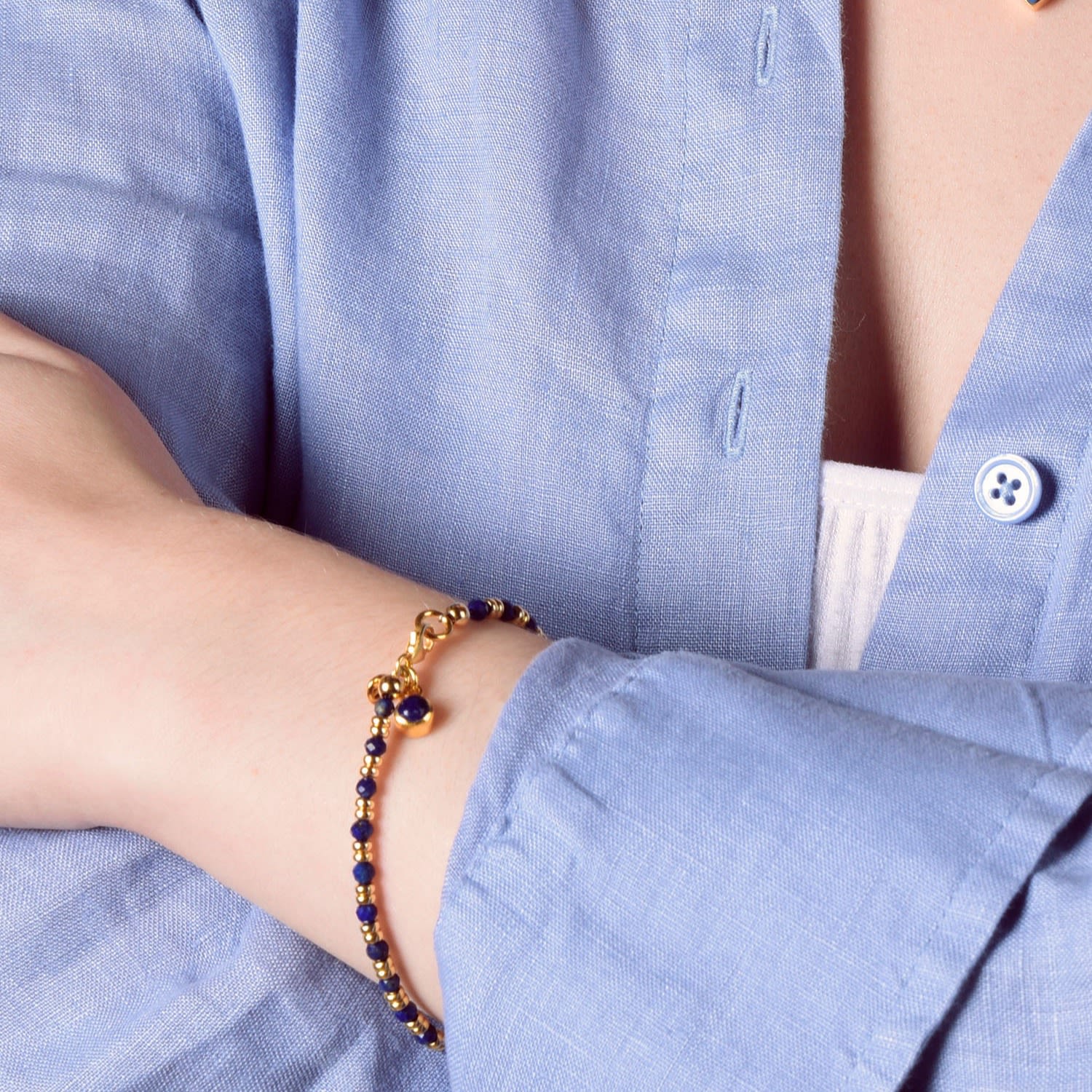 Linear September Birthstone Bracelet Lapis Sterling Silver