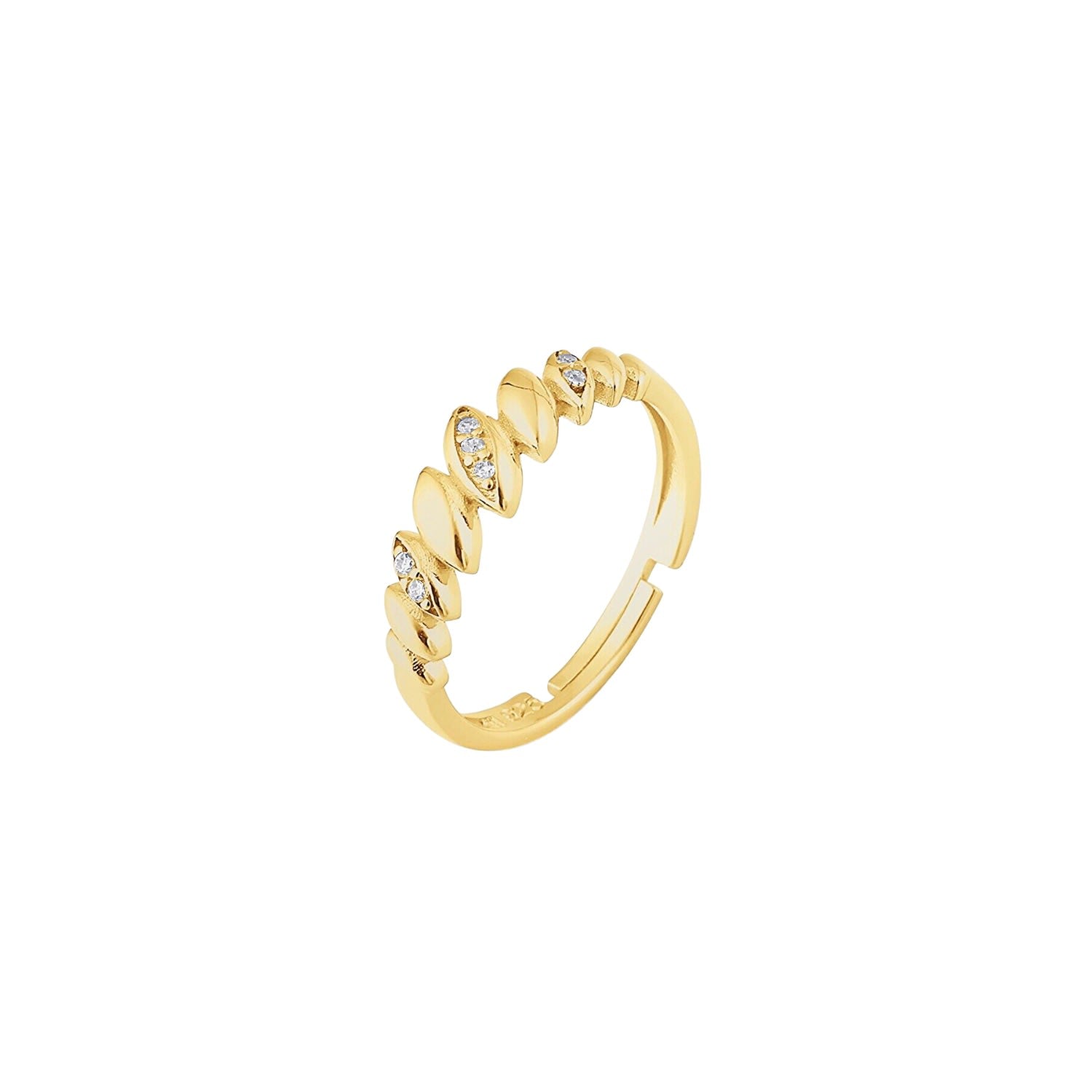 Lined Stones Marquise Sterling Silver Ring - Gold