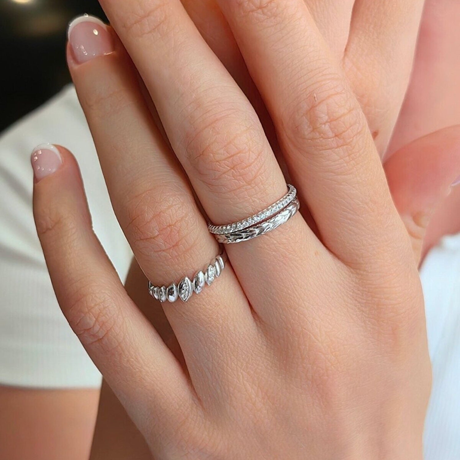 Lined Stones Marquise Sterling Silver Ring - Silver