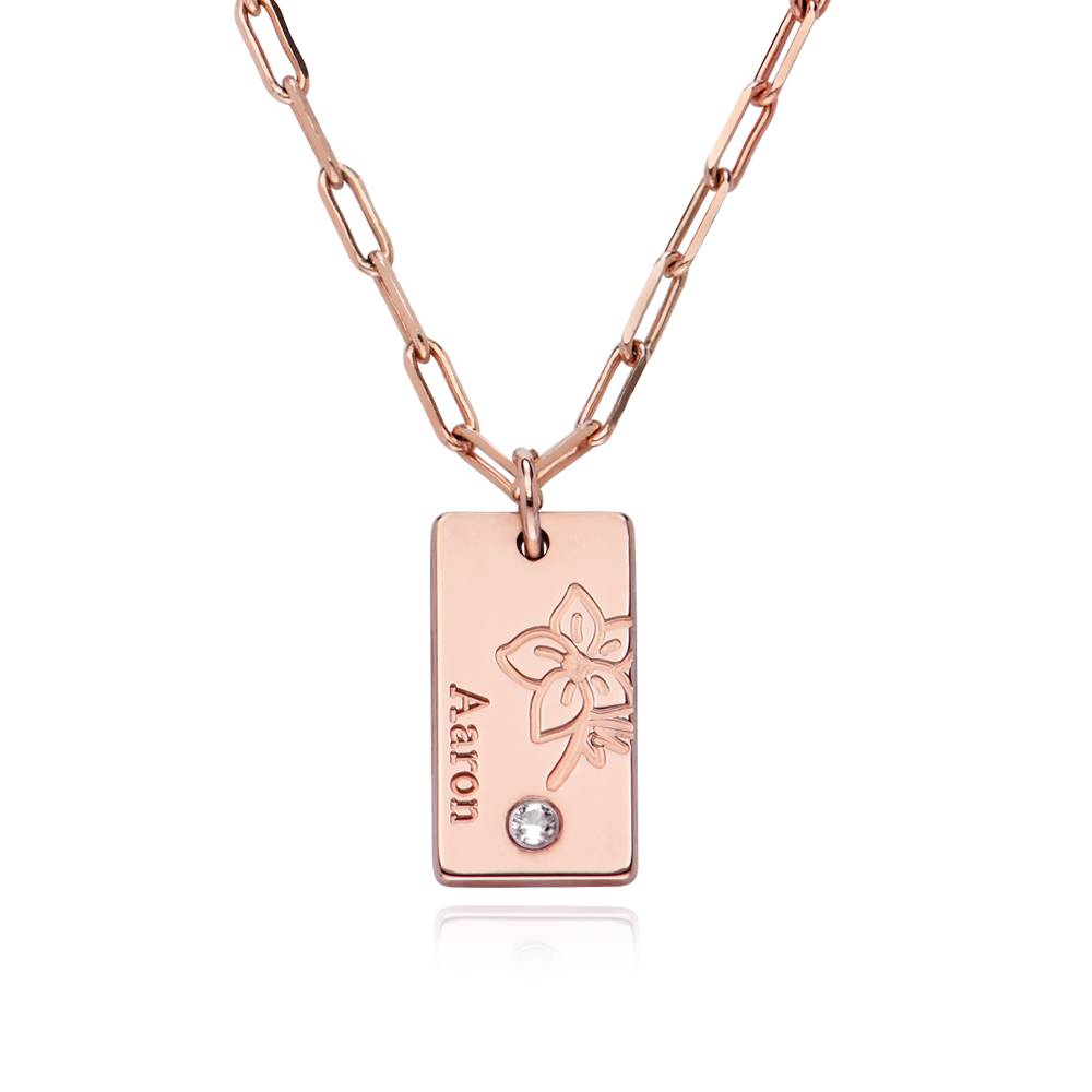 Link Blossom Birth Flower & Diamond Necklace in 18K Rose Gold Plating