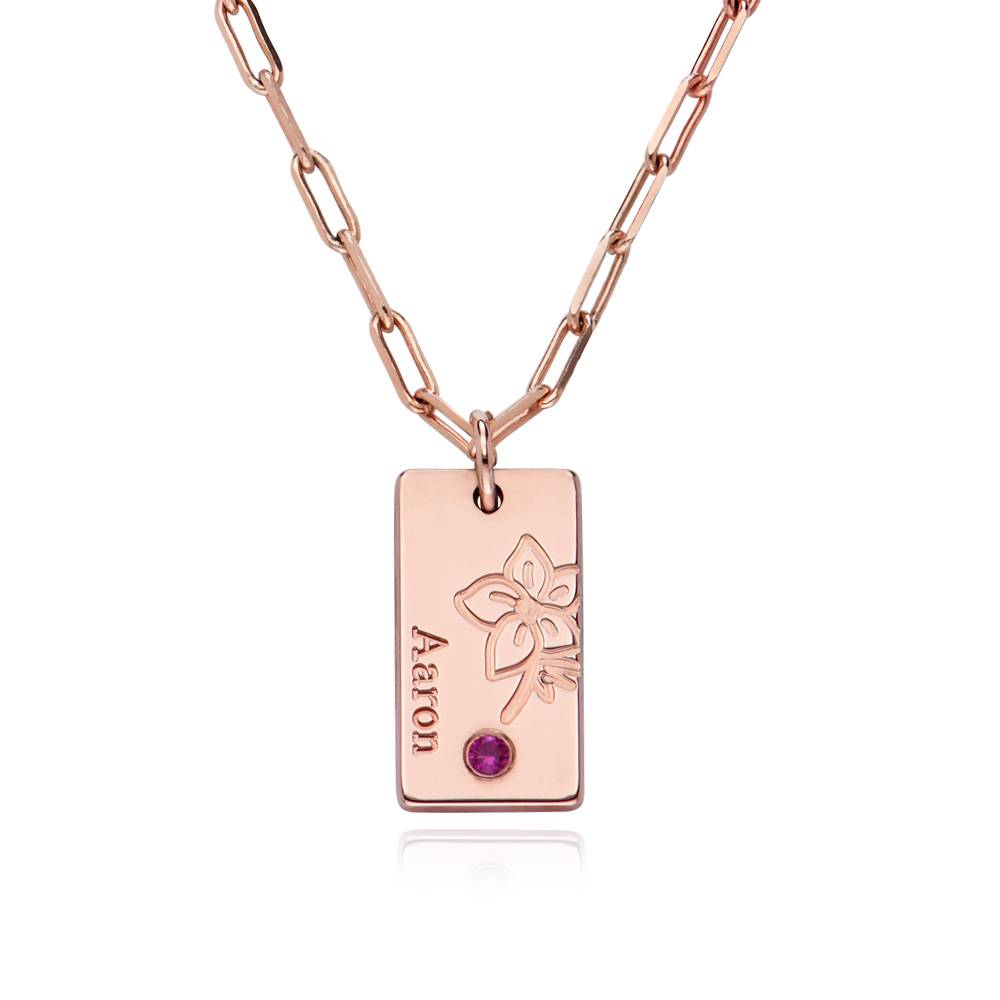 Link Blossom Birth Flower & Stone Necklace in 18K Rose Gold Plating