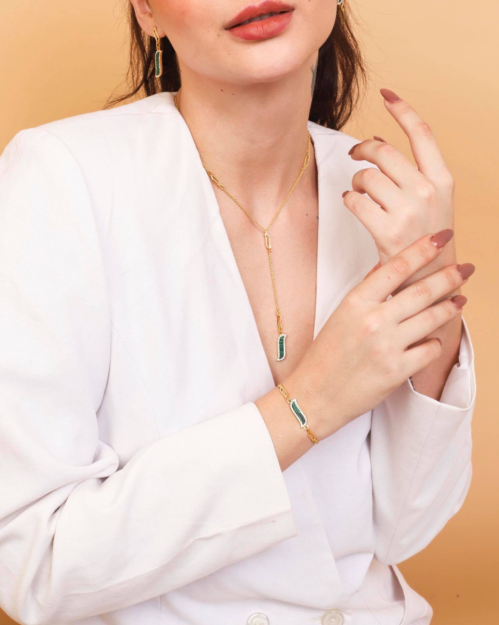 Paper Link Bracelet Malachite Wave Symphony