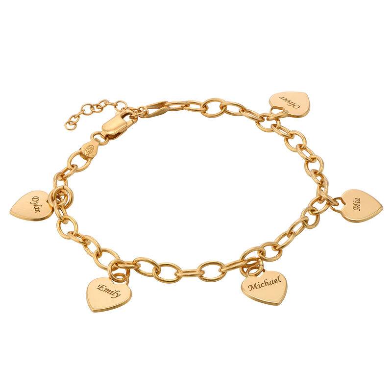 Link Bracelet with Heart Charms in Gold Vermeil - Mom Bracelet - Charms Bracelet for Grandma