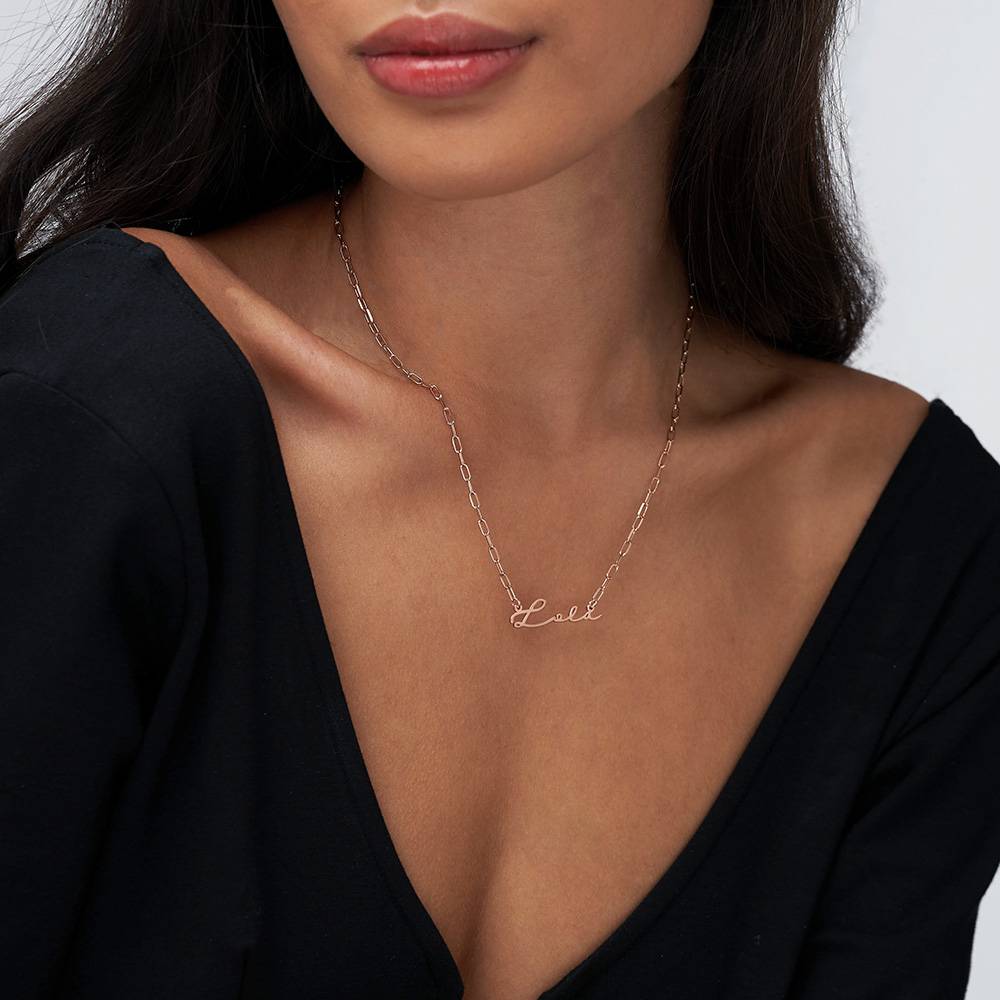 Signature Link Chain Name Necklace in 18k Rose Gold Plating