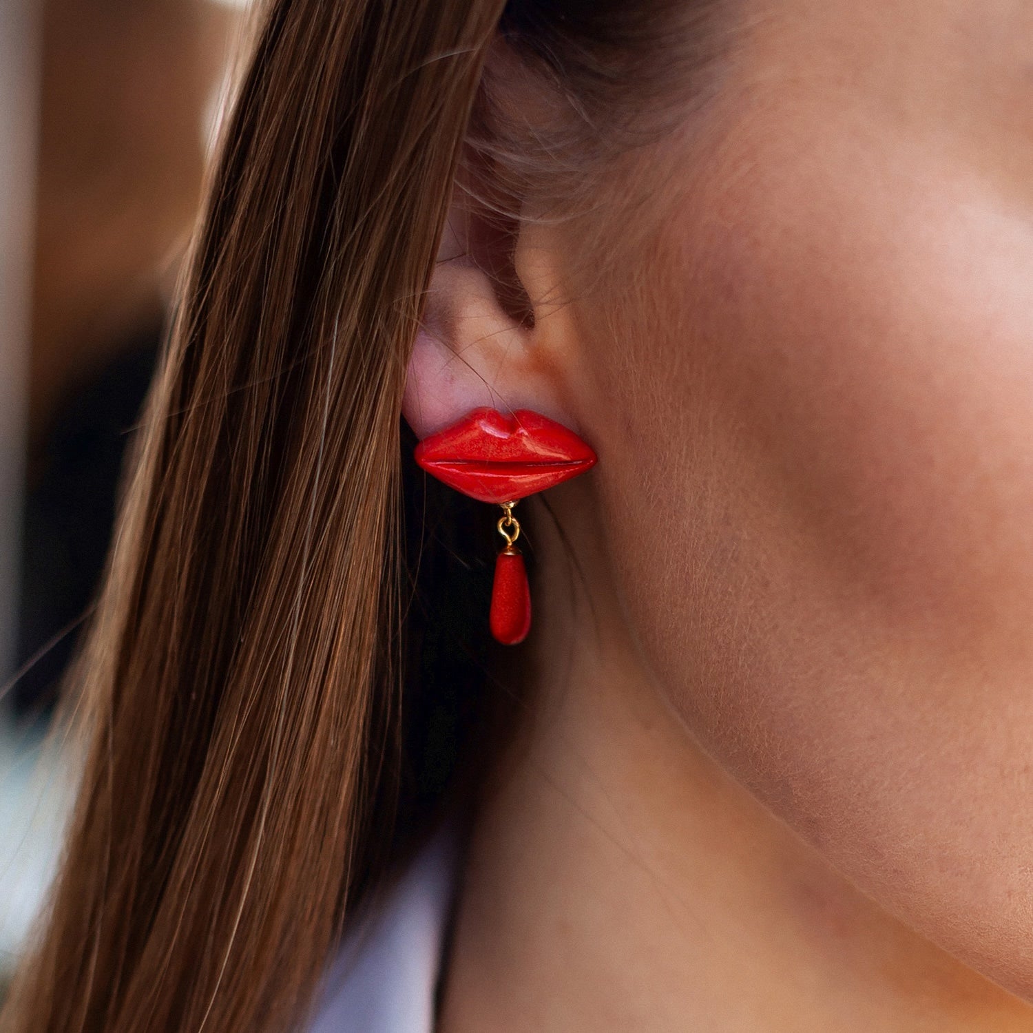 Lipstick Drop Red Lips Dangle Earring
