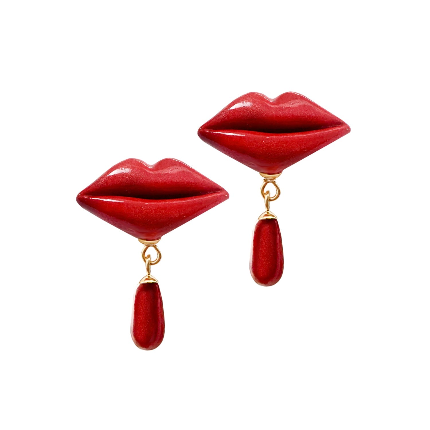 Lipstick Drop Red Lips Dangle Earring