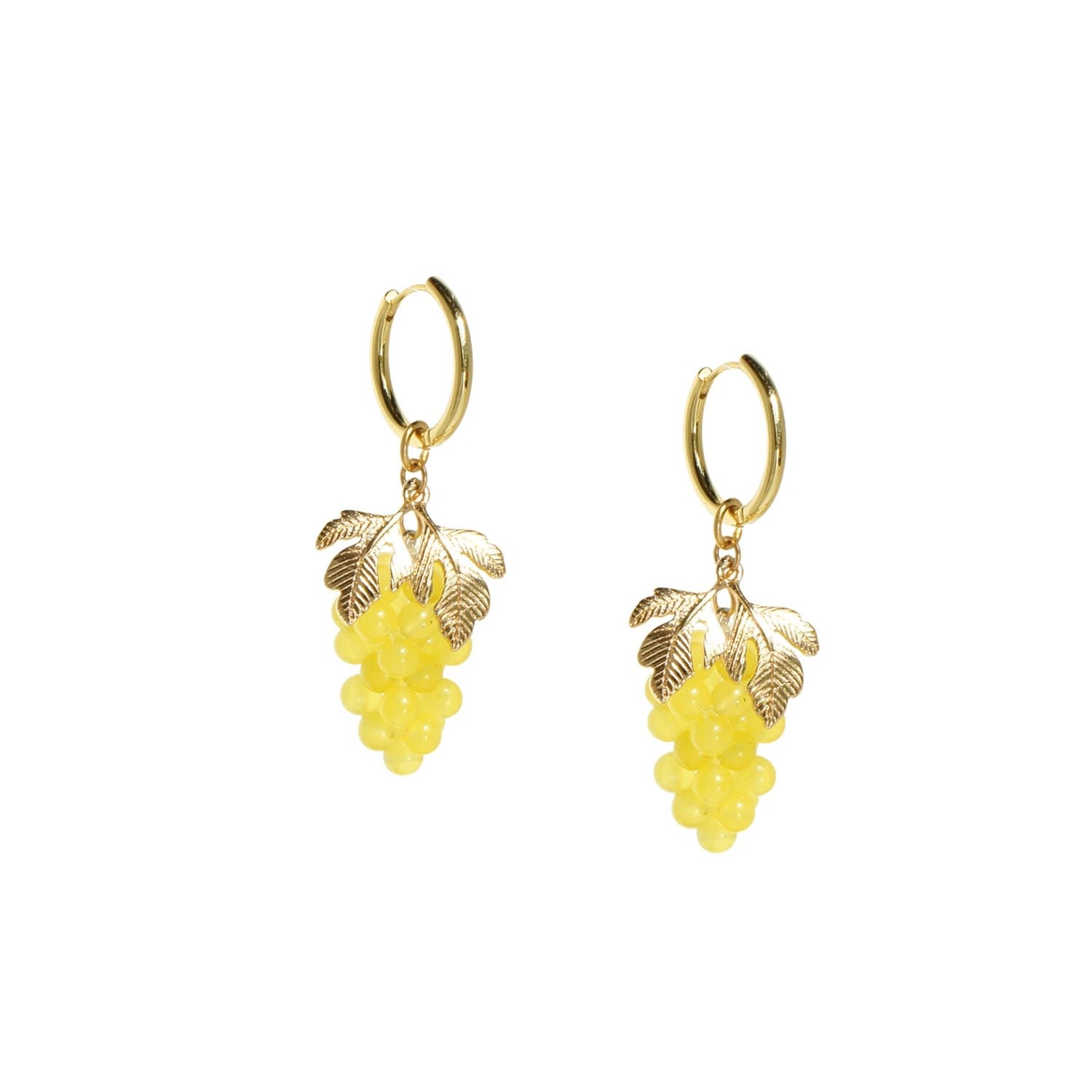 Very Grapeful Gemstone Grape Drop Earrings With 18K Gold Vermeil Hoops - Yellow Jade