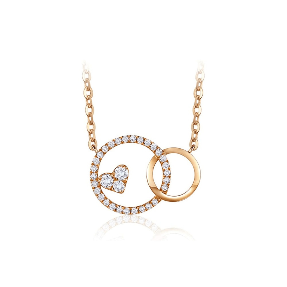 "Live In My Heart" Solid Yellow Gold Diamond Interlocking Round Open Circle Infinity Forever Heart Pendant Necklace - Rose Gold
