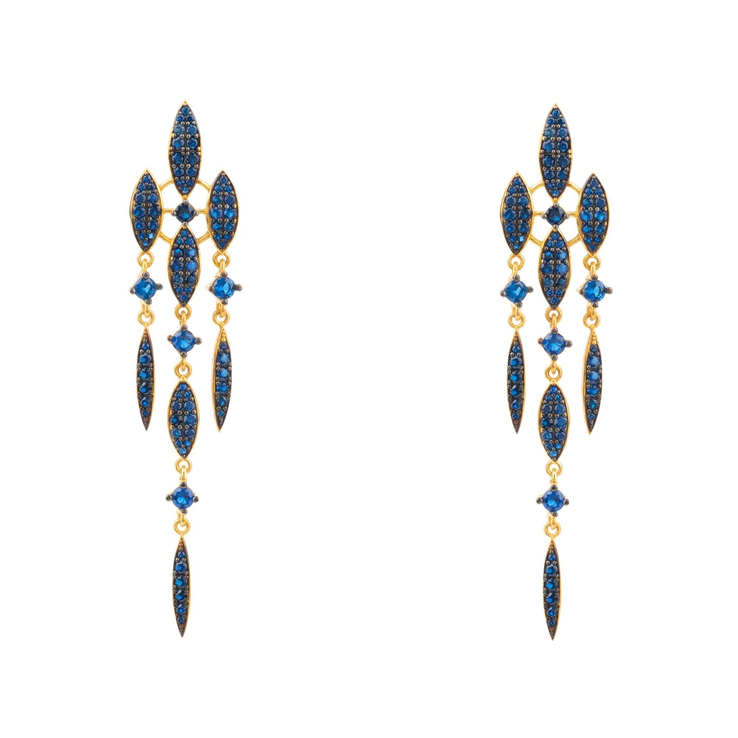 Valencia Statement Drop Earring Sapphire Blue Cz Gold